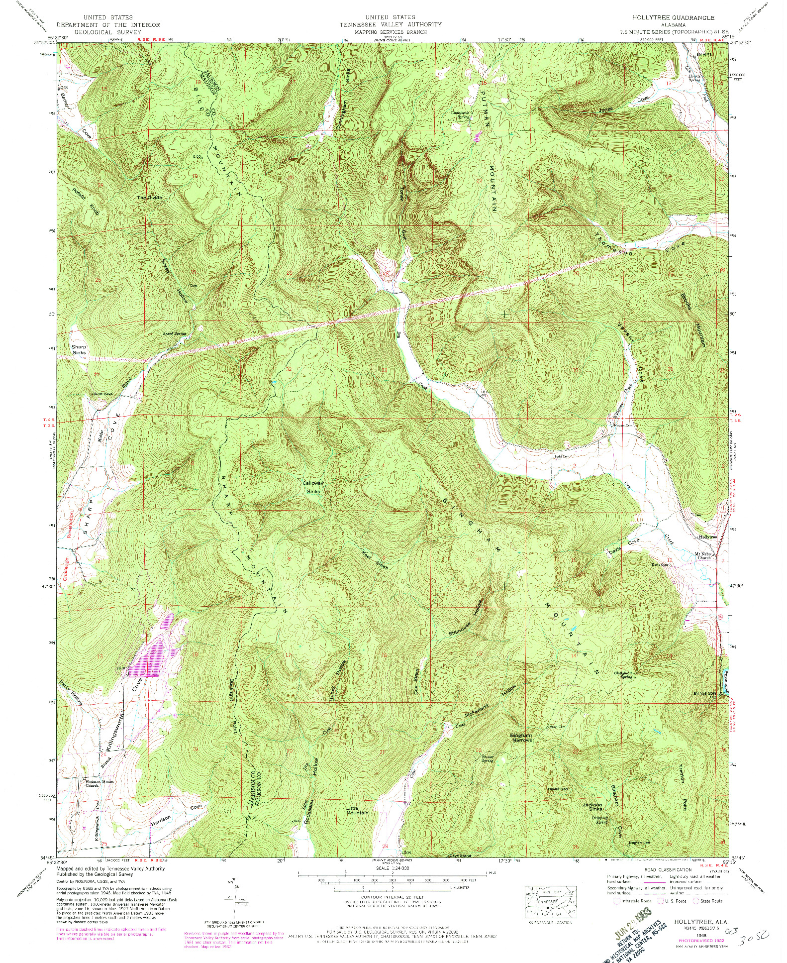 USGS 1:24000-SCALE QUADRANGLE FOR HOLLYTREE, AL 1948