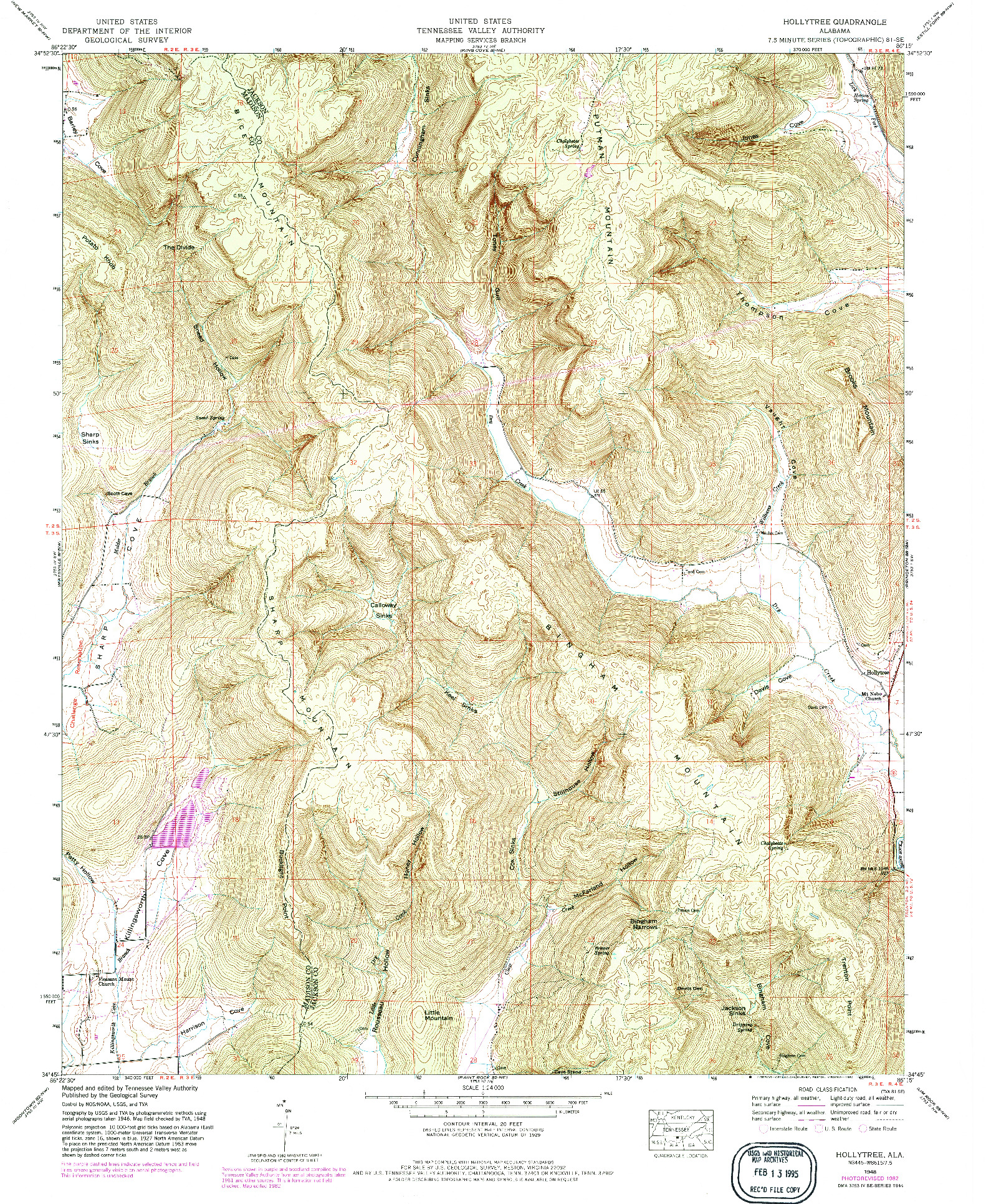 USGS 1:24000-SCALE QUADRANGLE FOR HOLLYTREE, AL 1948