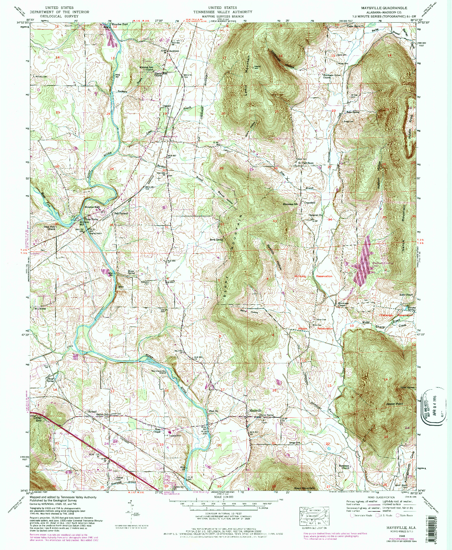 USGS 1:24000-SCALE QUADRANGLE FOR MAYSVILLE, AL 1948