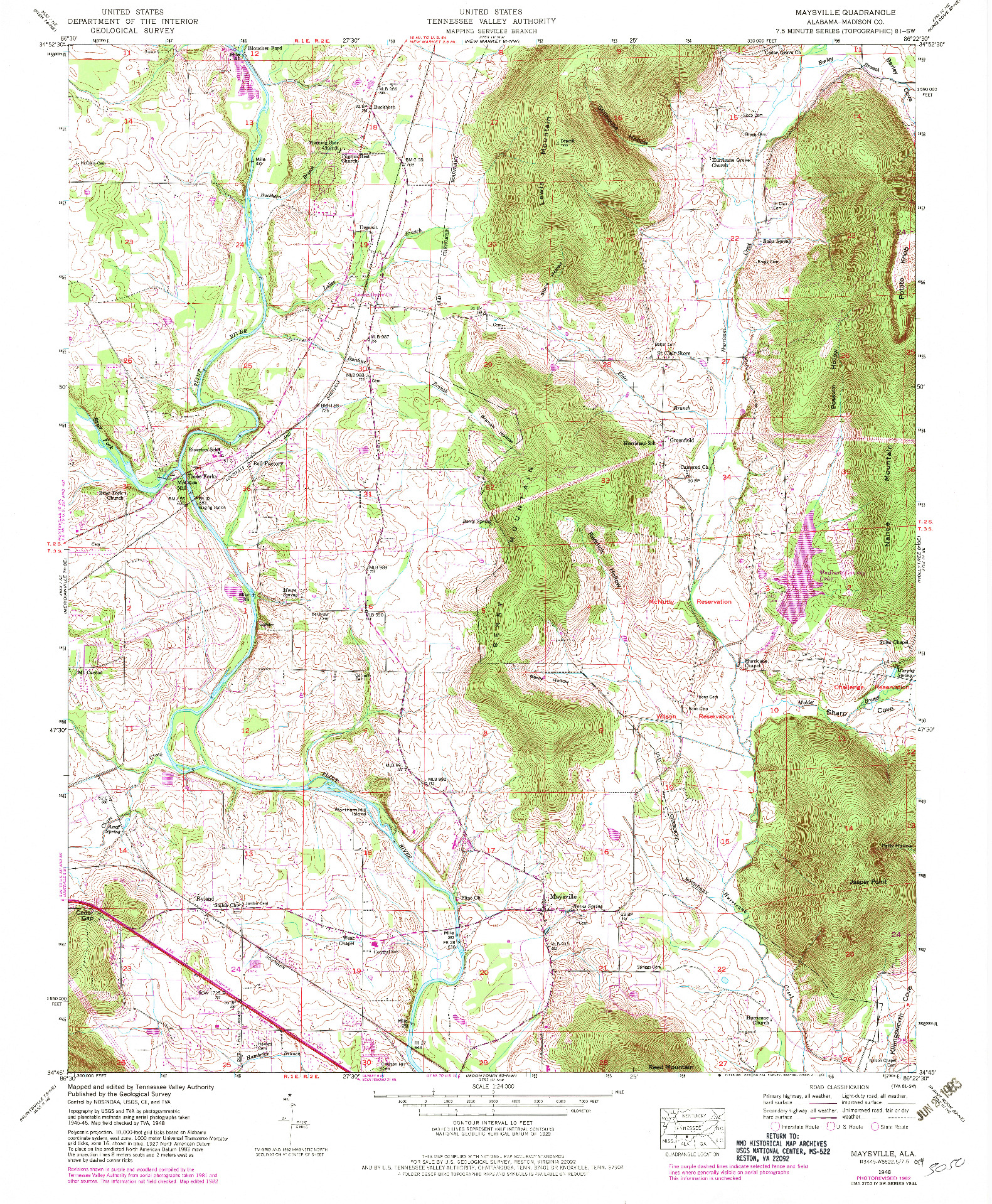 USGS 1:24000-SCALE QUADRANGLE FOR MAYSVILLE, AL 1948