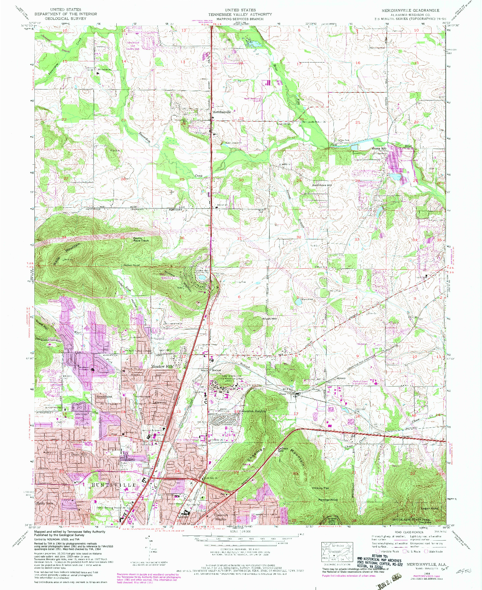 USGS 1:24000-SCALE QUADRANGLE FOR MERIDIANVILLE, AL 1964