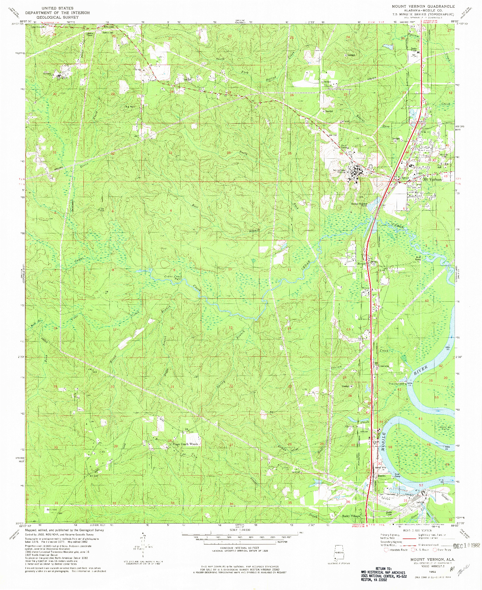 USGS 1:24000-SCALE QUADRANGLE FOR MOUNT VERNON, AL 1982