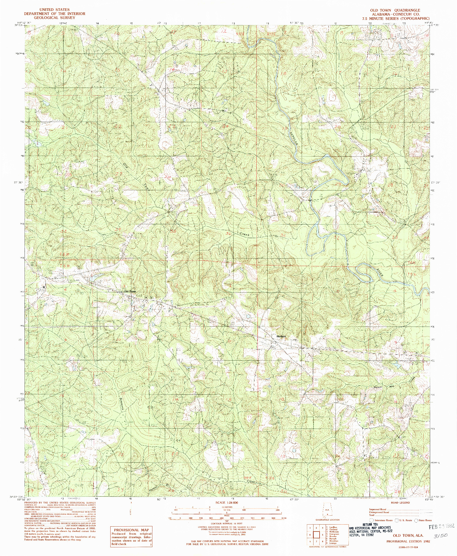 USGS 1:24000-SCALE QUADRANGLE FOR OLD TOWN, AL 1982