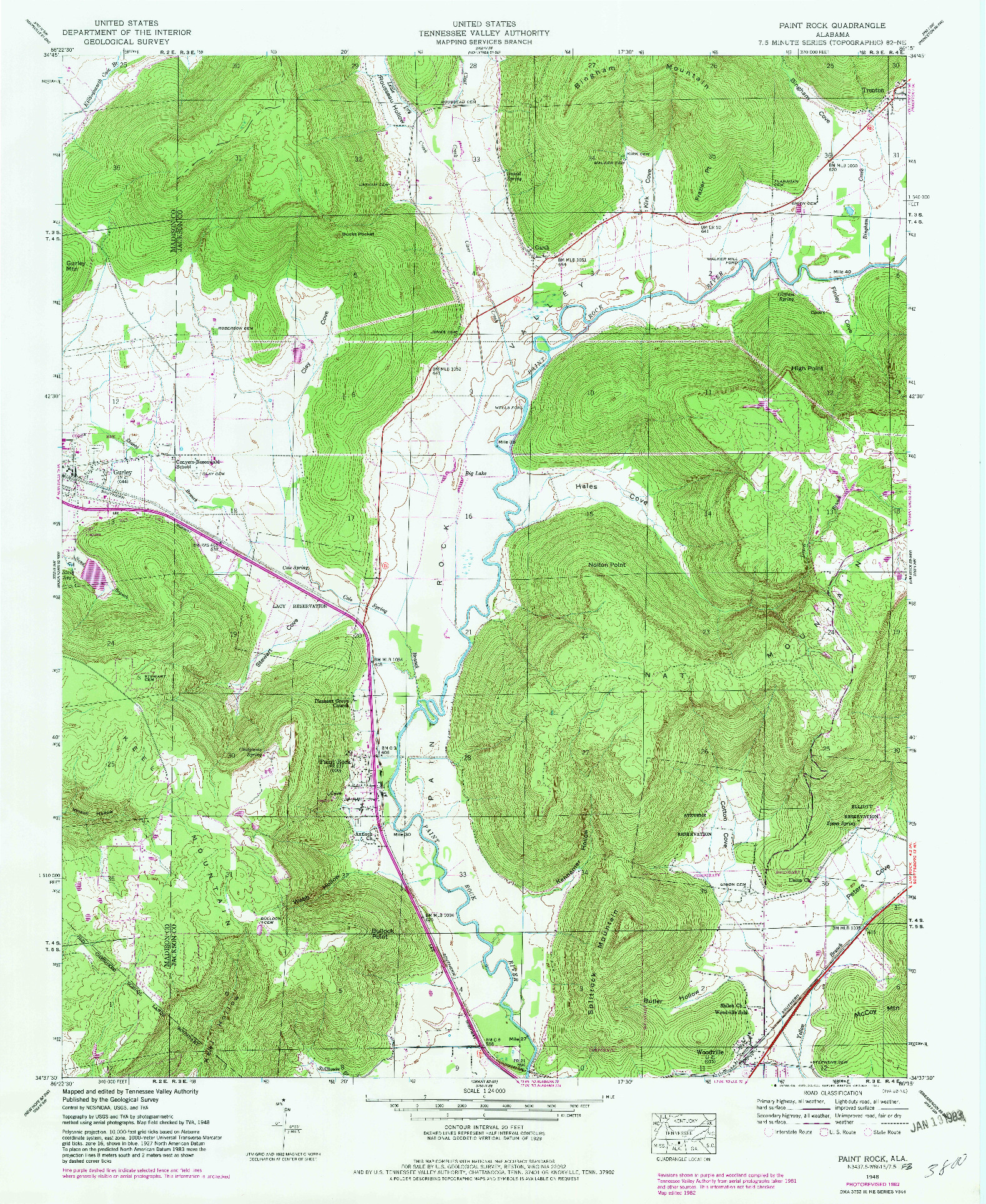 USGS 1:24000-SCALE QUADRANGLE FOR PAINT ROCK, AL 1948