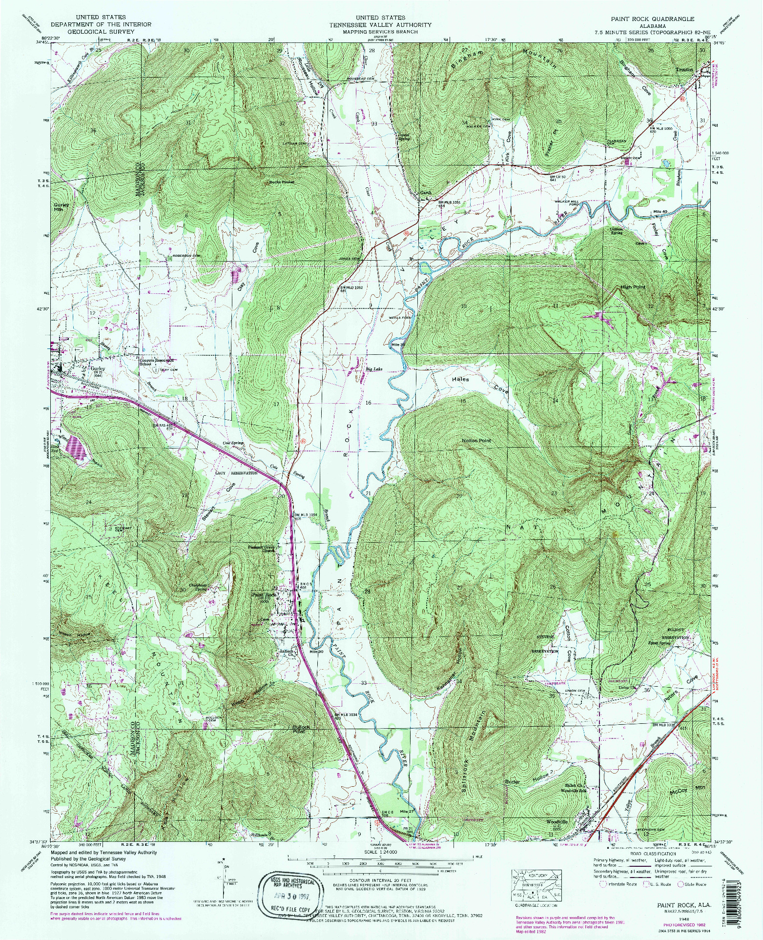 USGS 1:24000-SCALE QUADRANGLE FOR PAINT ROCK, AL 1948