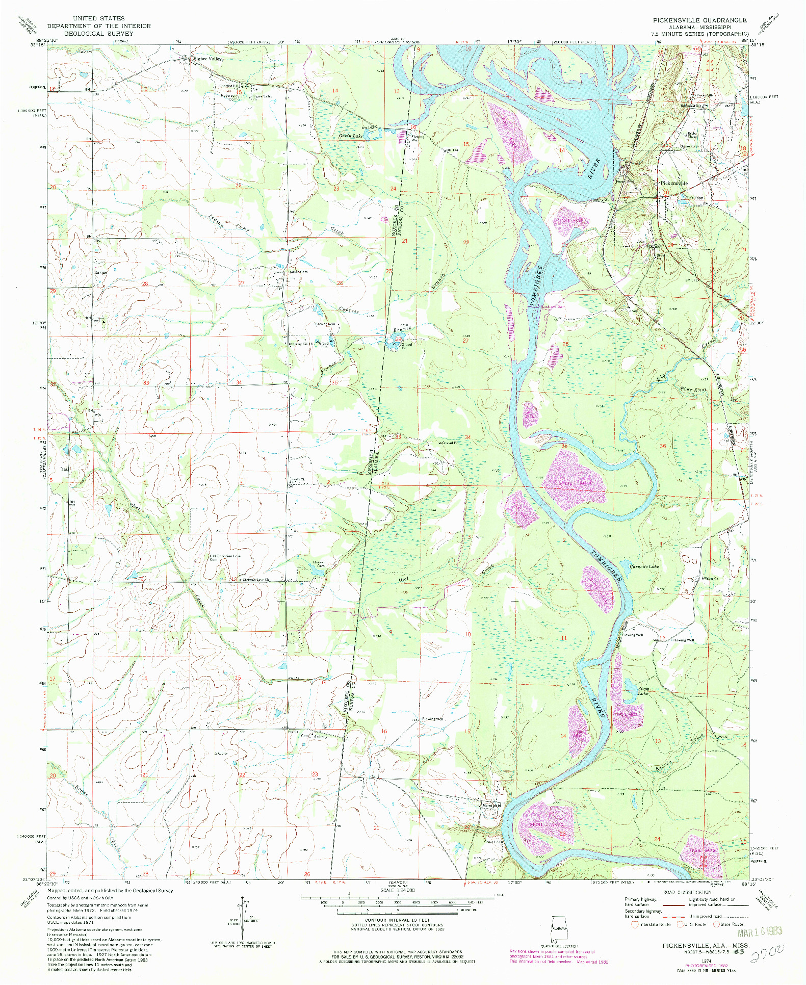USGS 1:24000-SCALE QUADRANGLE FOR PICKENSVILLE, AL 1974