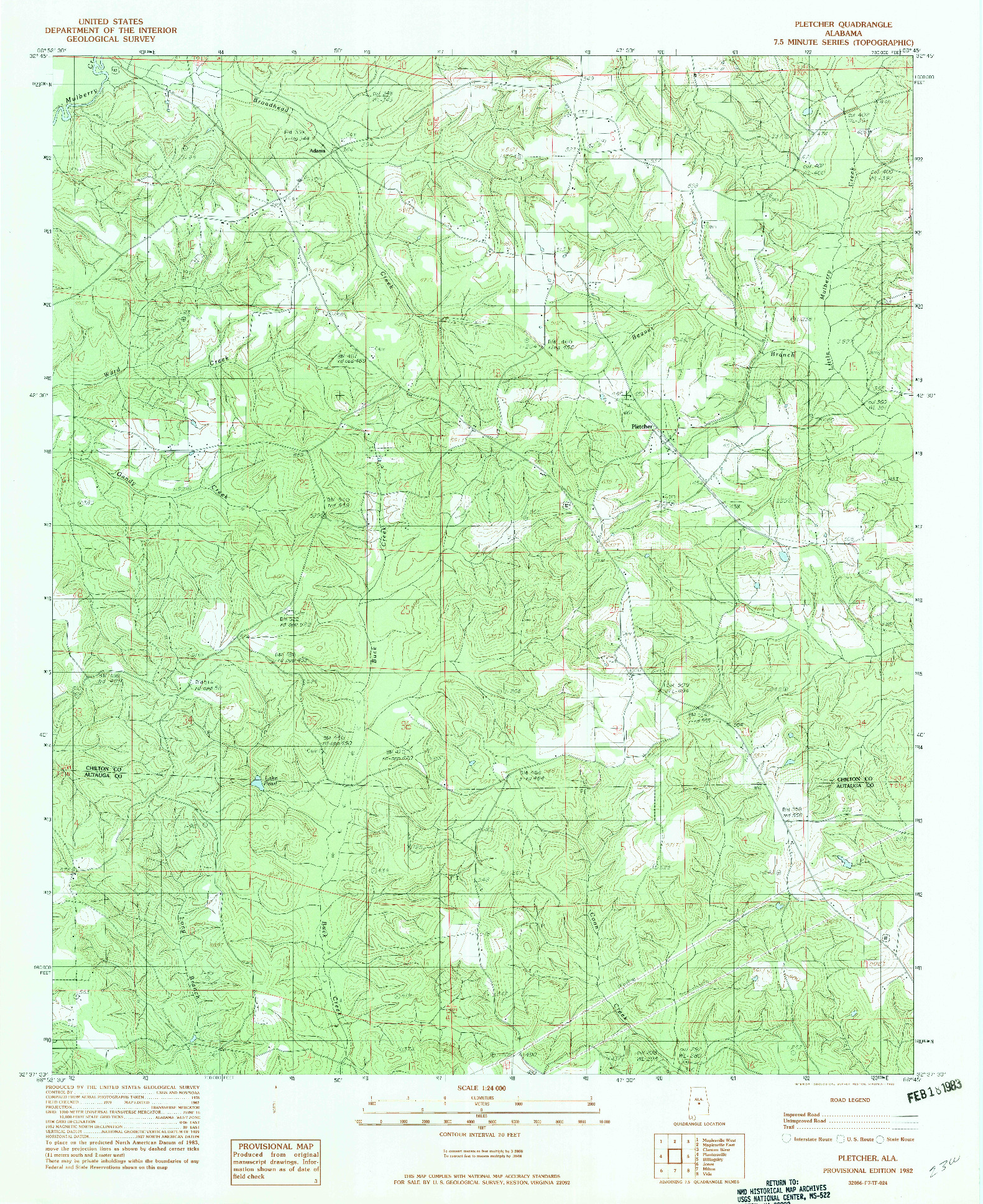 USGS 1:24000-SCALE QUADRANGLE FOR PLETCHER, AL 1982