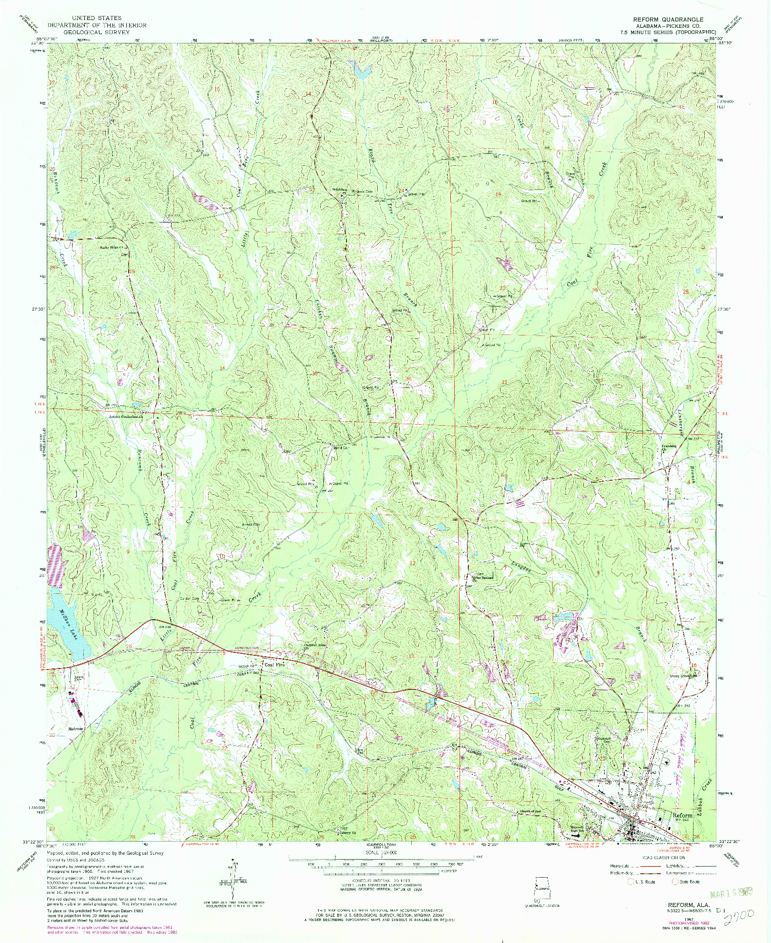 USGS 1:24000-SCALE QUADRANGLE FOR REFORM, AL 1967
