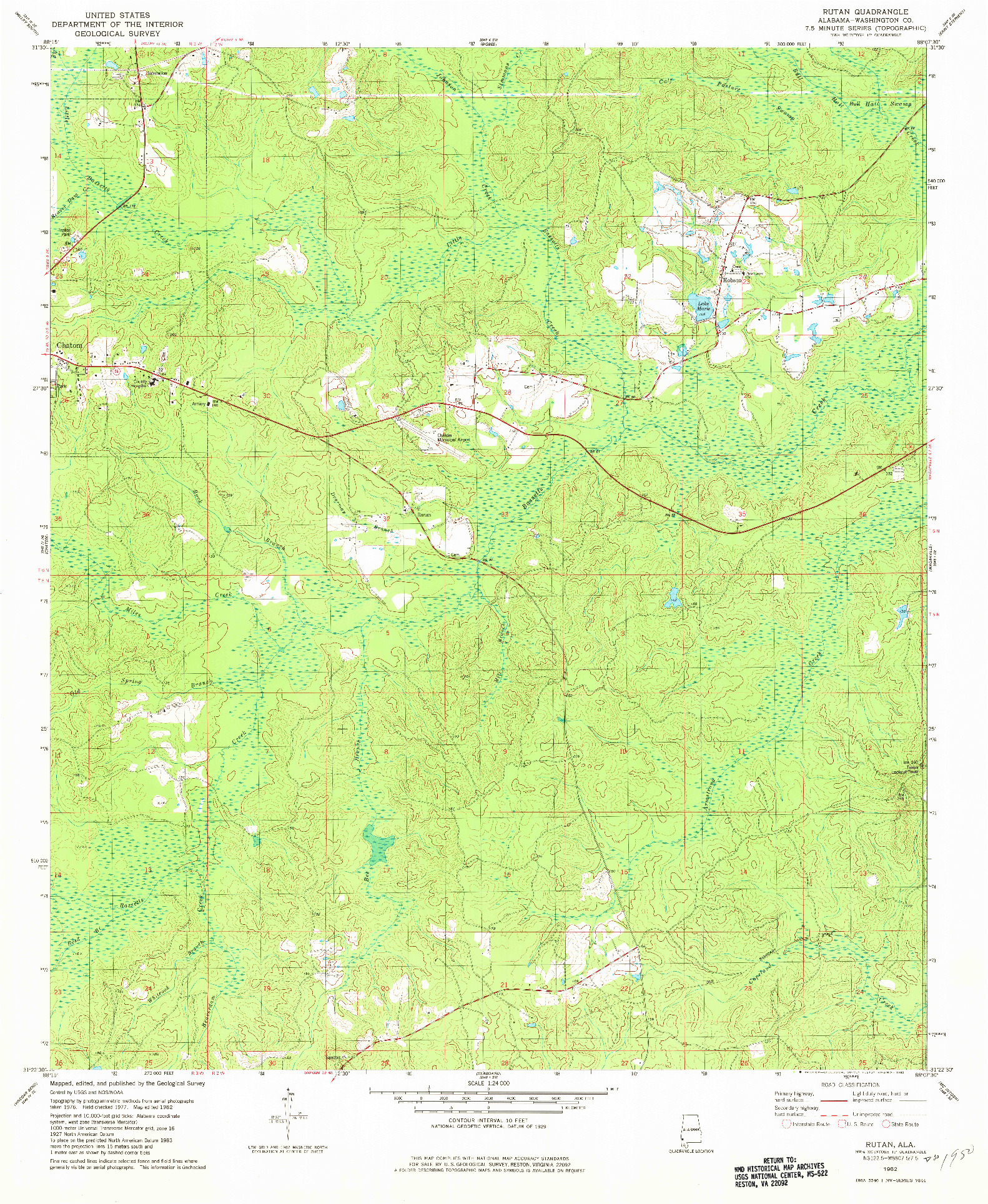 USGS 1:24000-SCALE QUADRANGLE FOR RUTAN, AL 1982