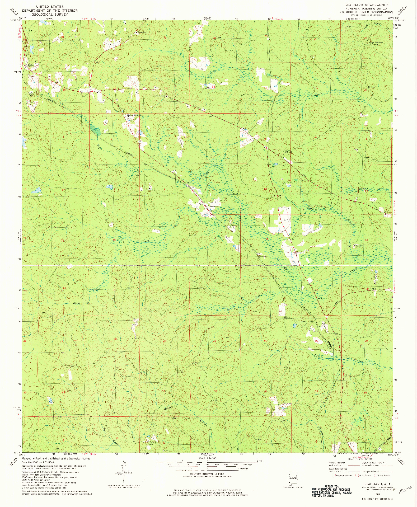 USGS 1:24000-SCALE QUADRANGLE FOR SEABOARD, AL 1982