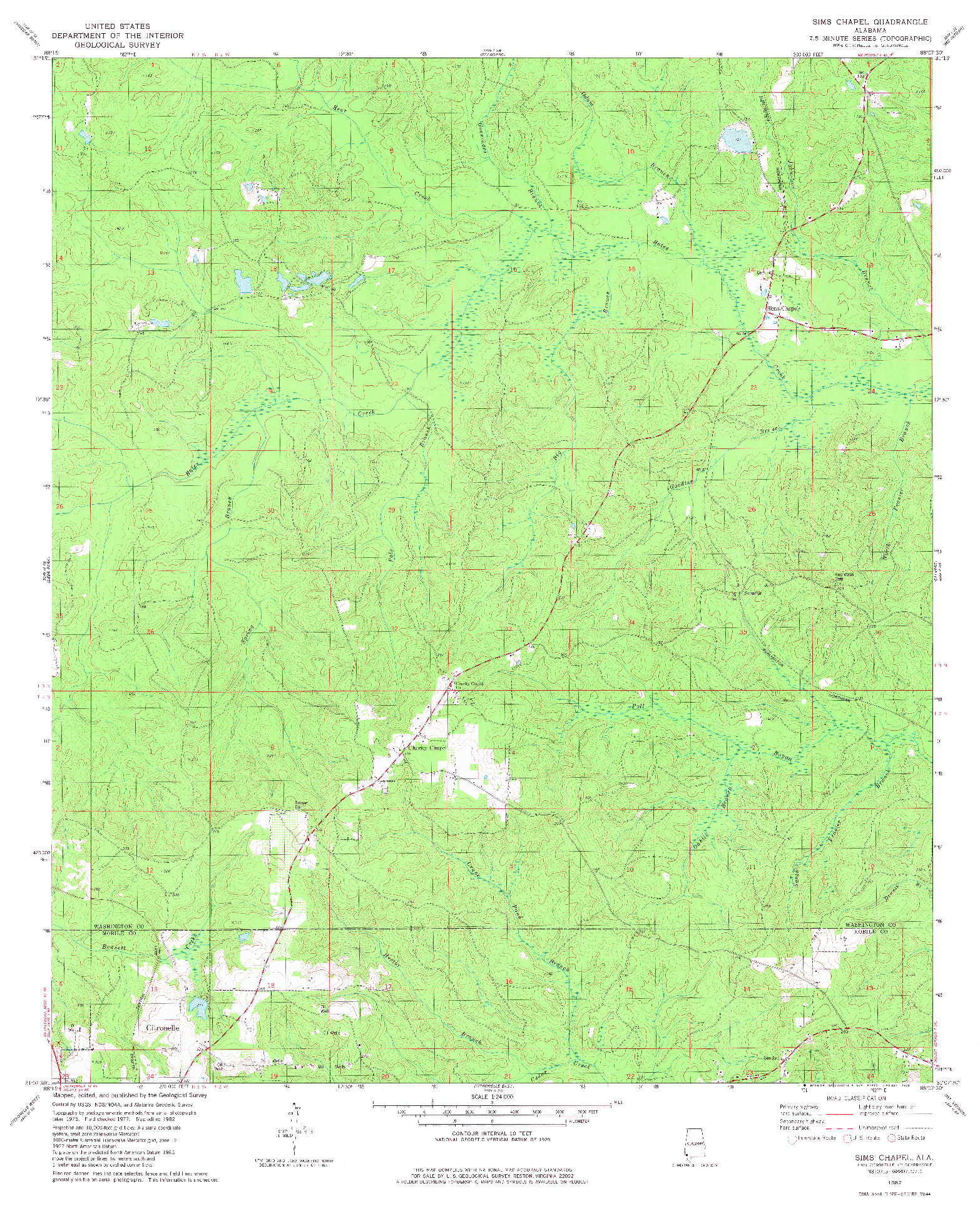 USGS 1:24000-SCALE QUADRANGLE FOR SIMS CHAPEL, AL 1982