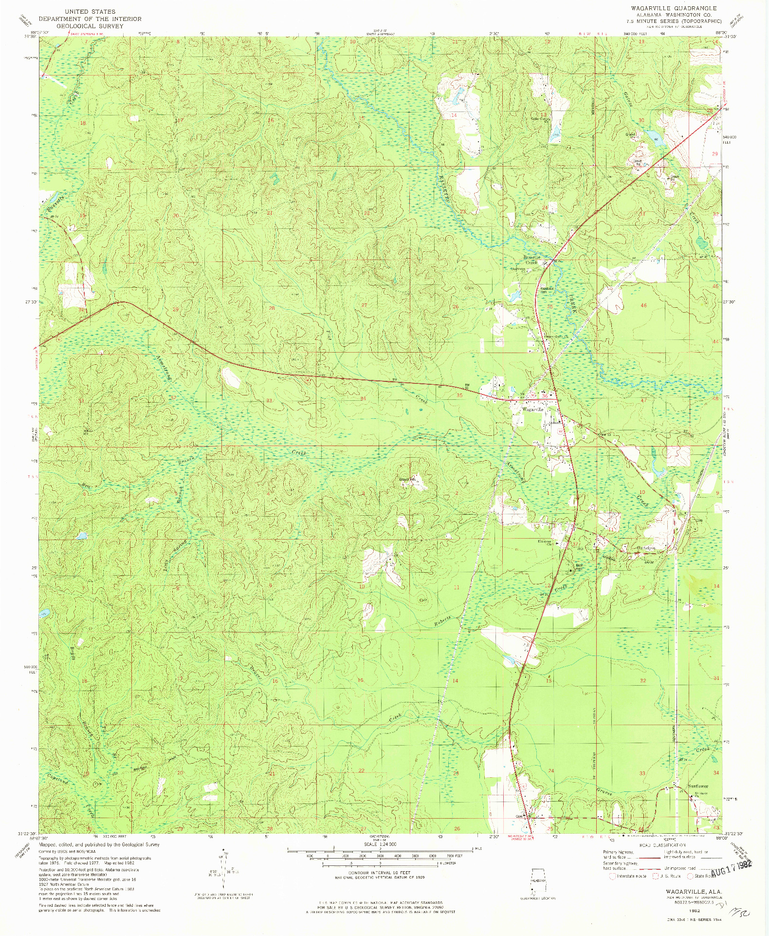 USGS 1:24000-SCALE QUADRANGLE FOR WAGARVILLE, AL 1982