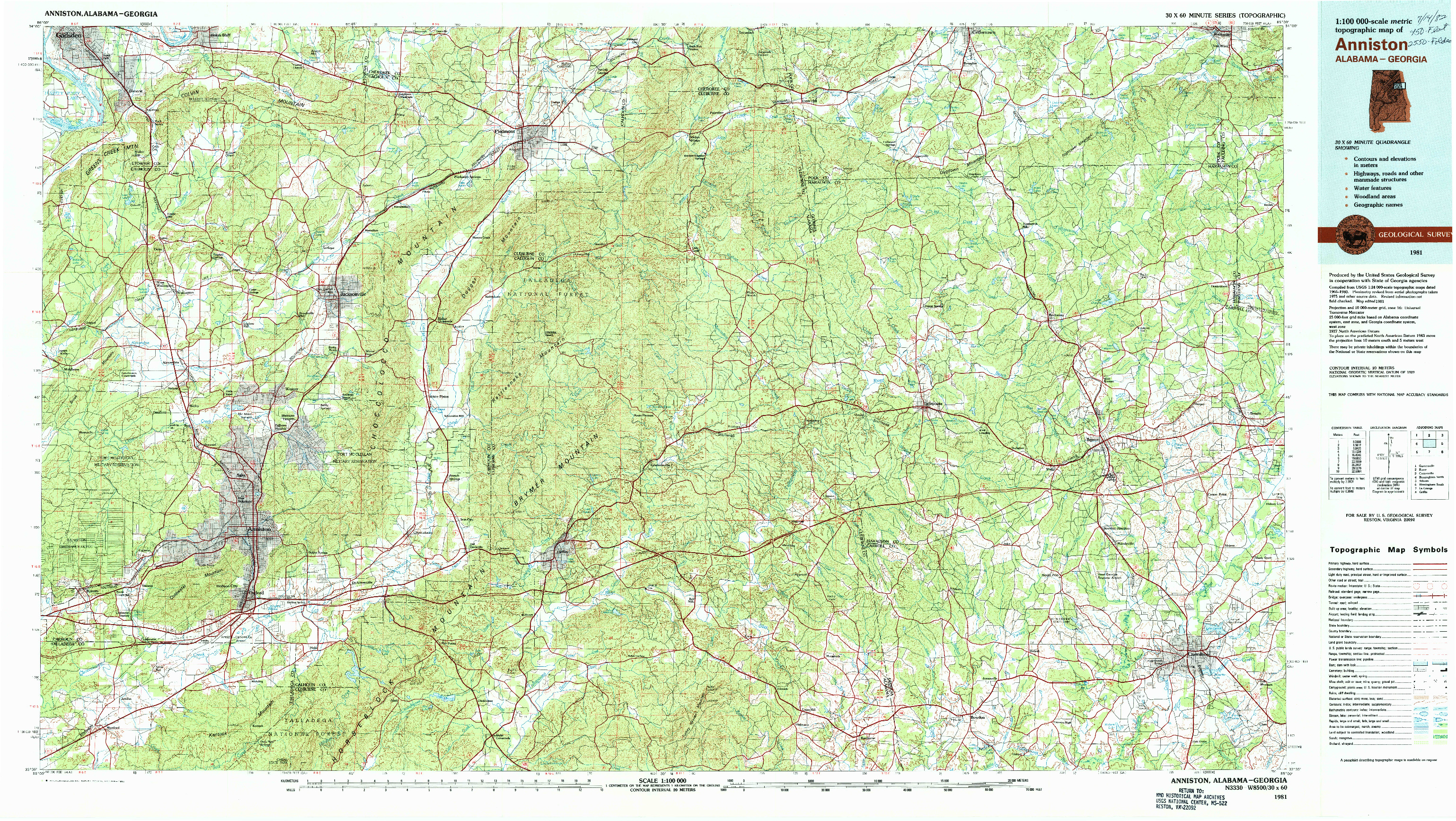 USGS 1:100000-SCALE QUADRANGLE FOR ANNISTON, AL 1981