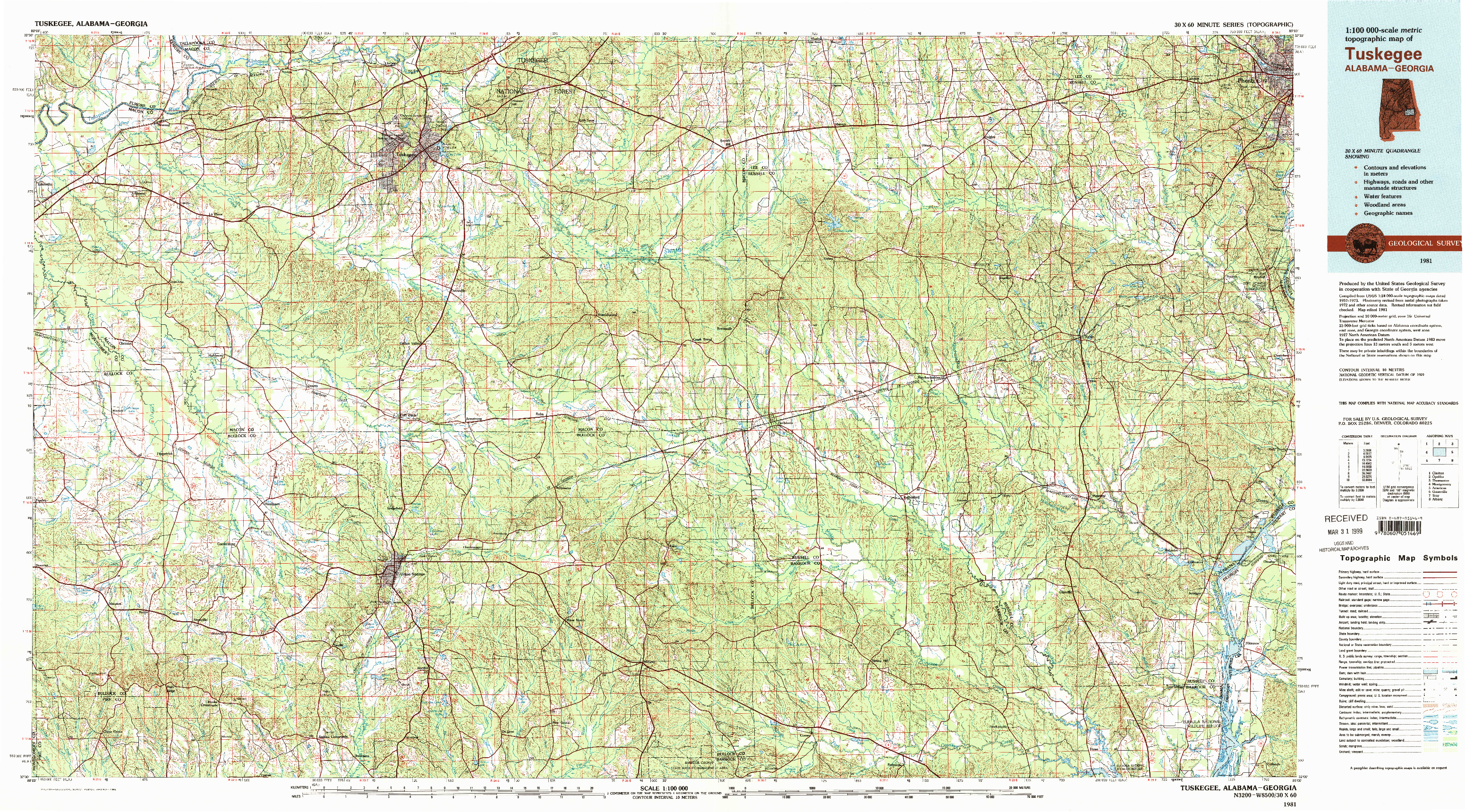 USGS 1:100000-SCALE QUADRANGLE FOR TUSKEGEE, AL 1981