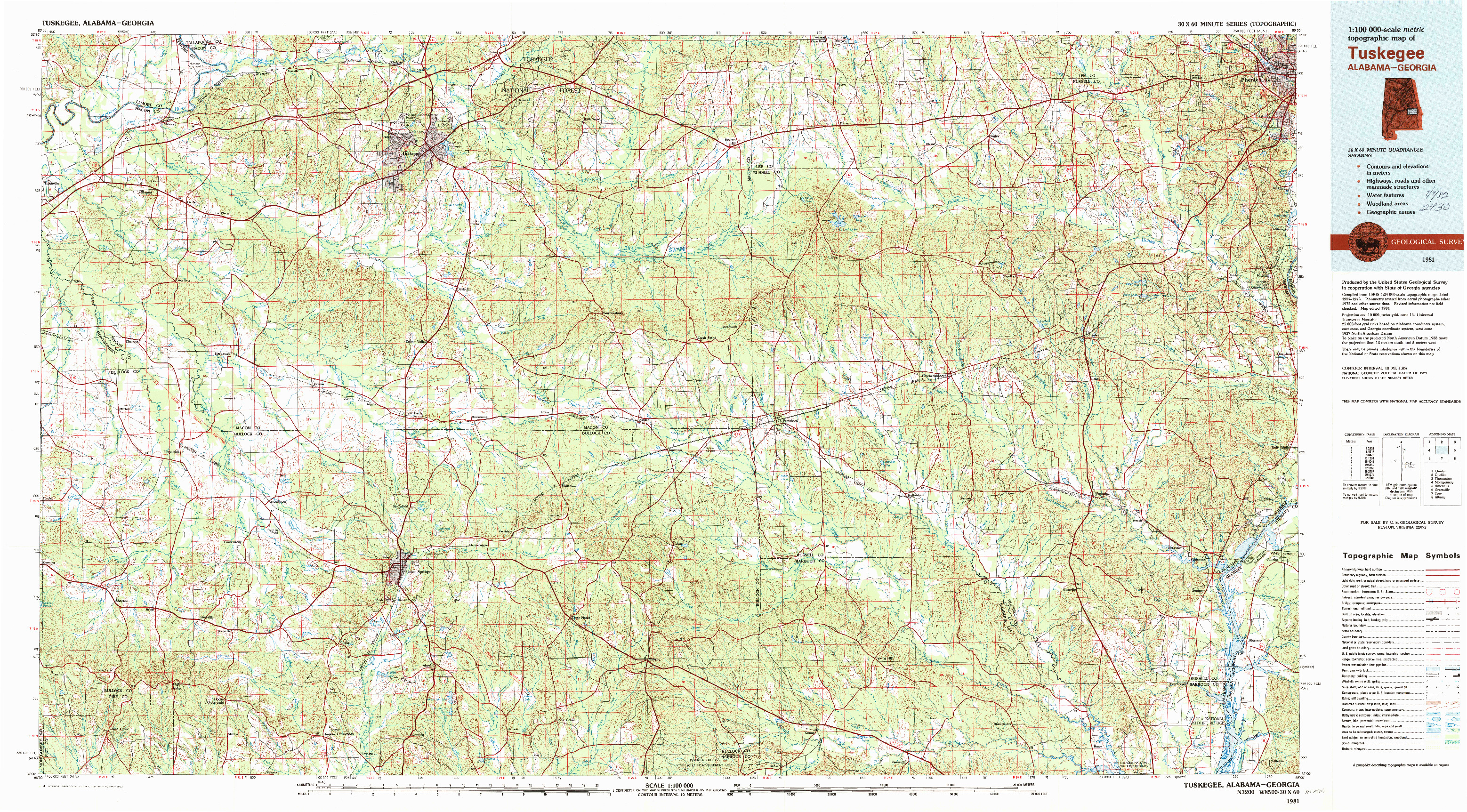 USGS 1:100000-SCALE QUADRANGLE FOR TUSKEGEE, AL 1981