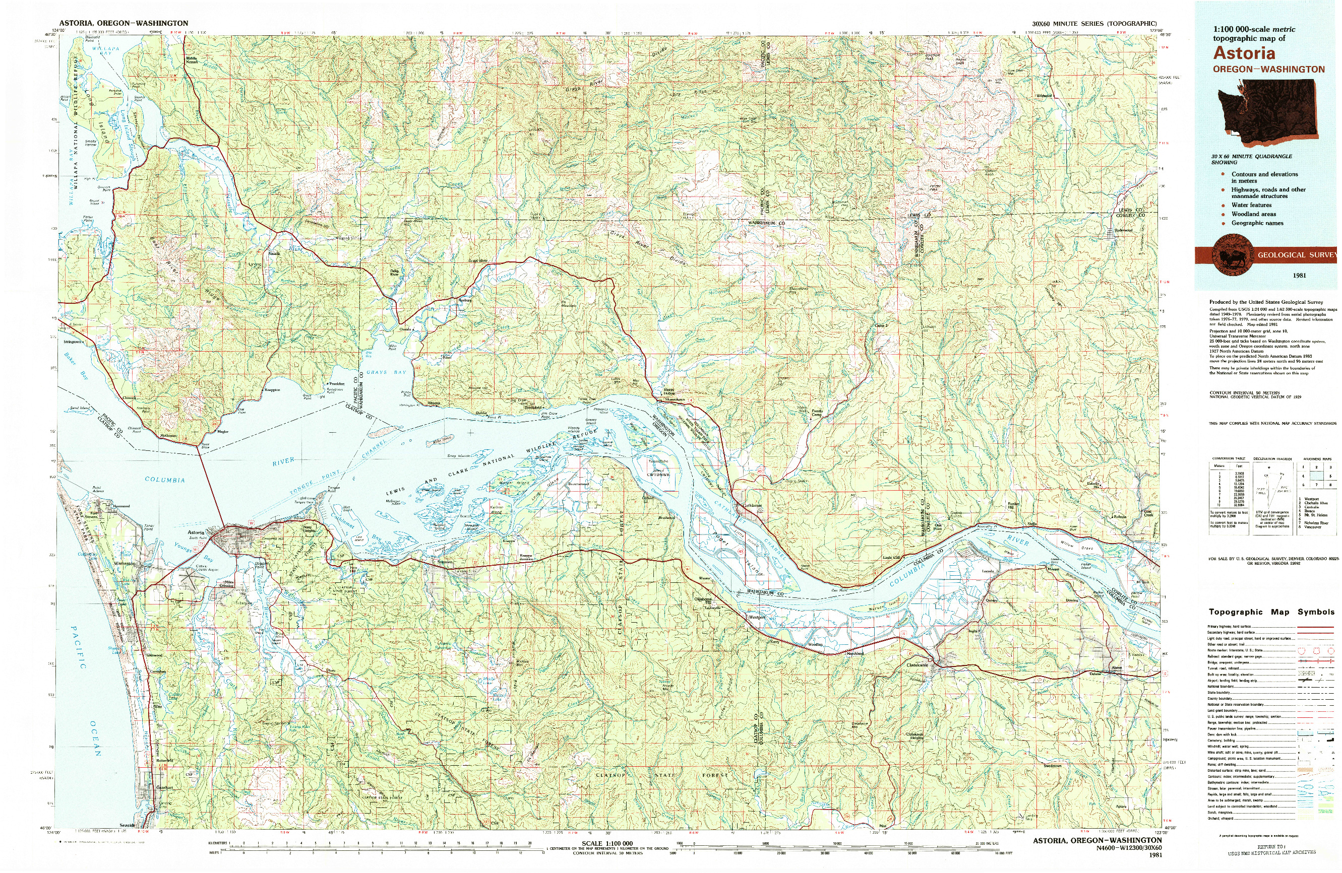 USGS 1:100000-SCALE QUADRANGLE FOR ASTORIA, OR 1981