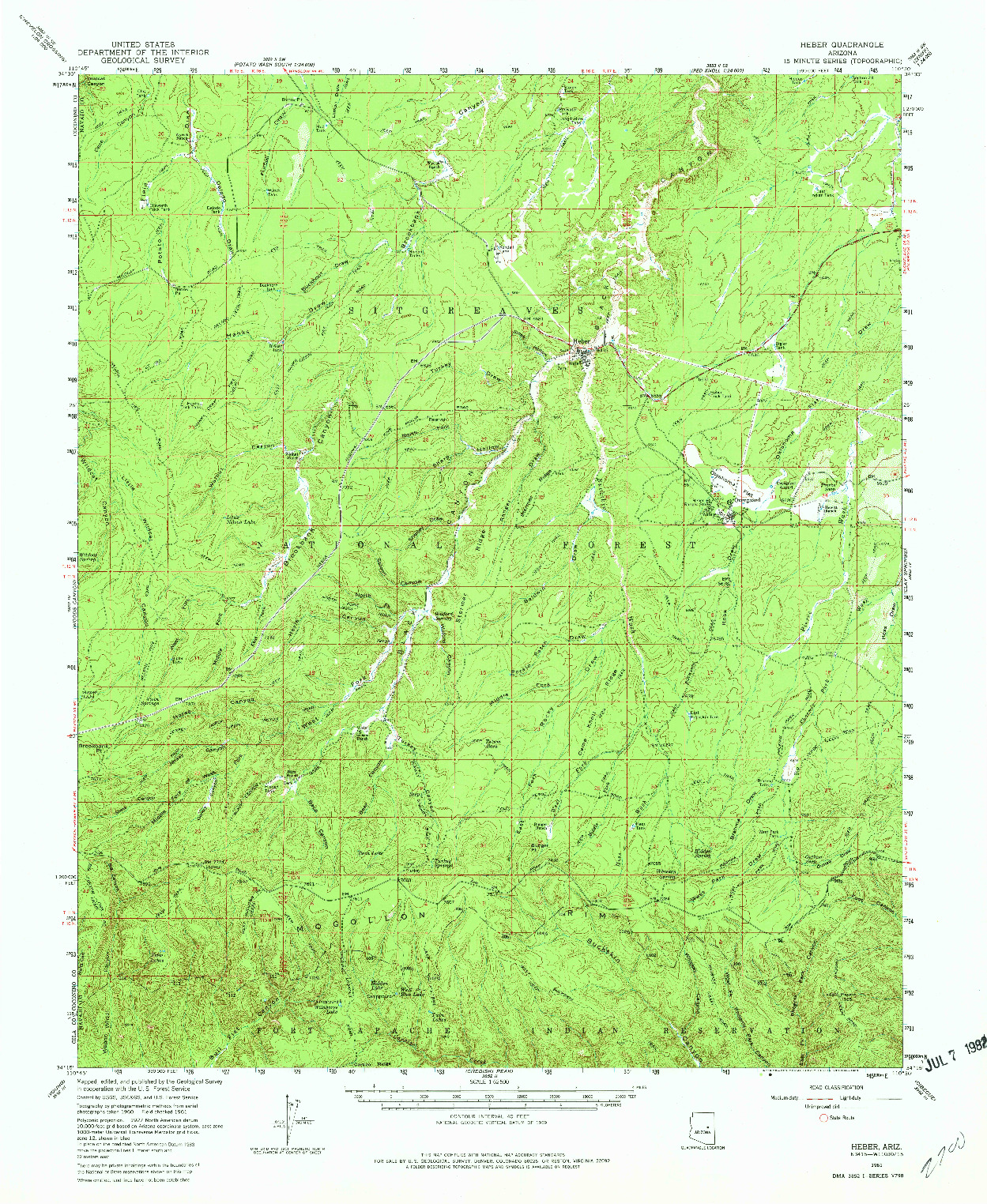 USGS 1:62500-SCALE QUADRANGLE FOR HEBER, AZ 1961