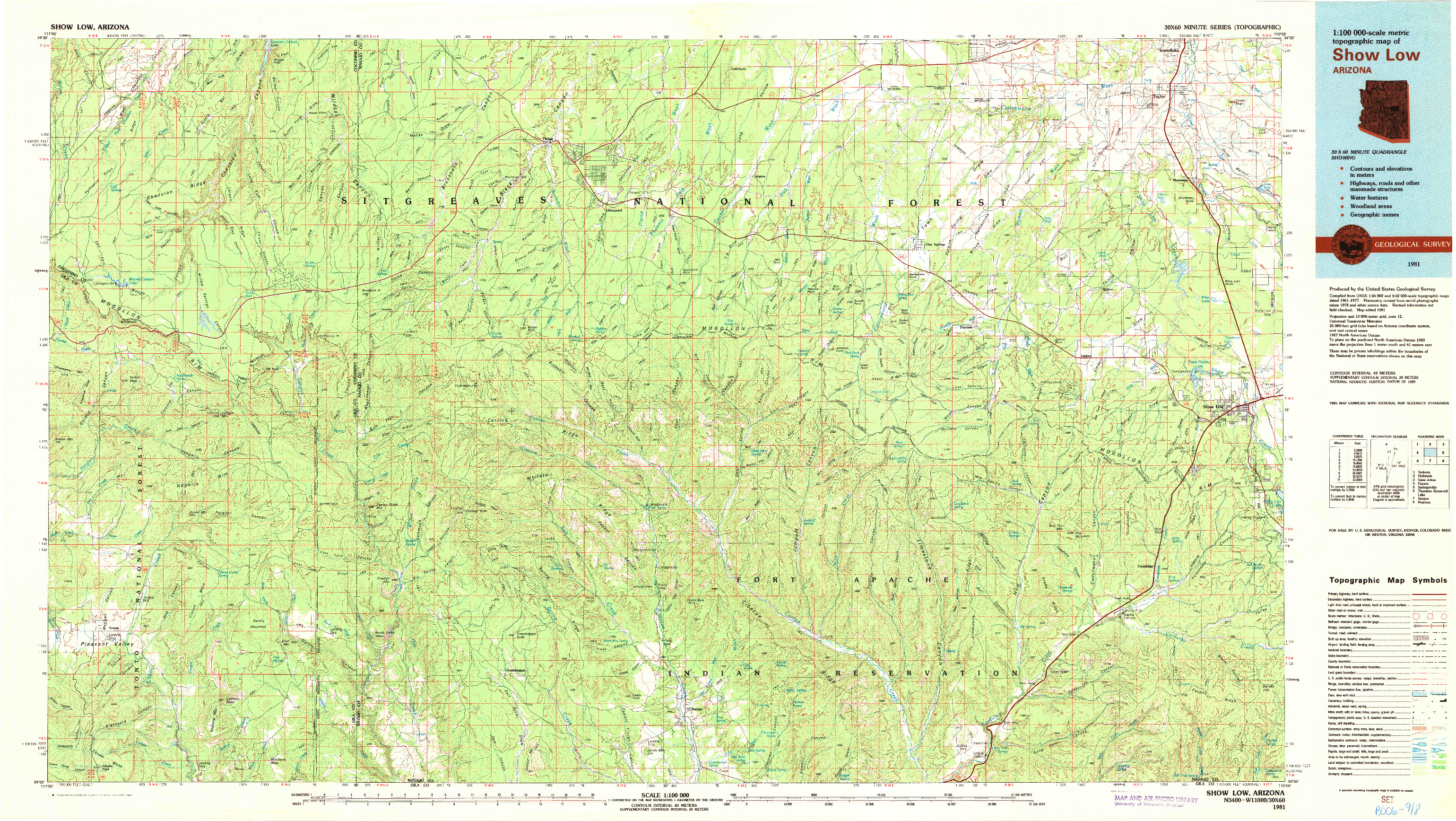 USGS 1:100000-SCALE QUADRANGLE FOR SHOW LOW, AZ 1981