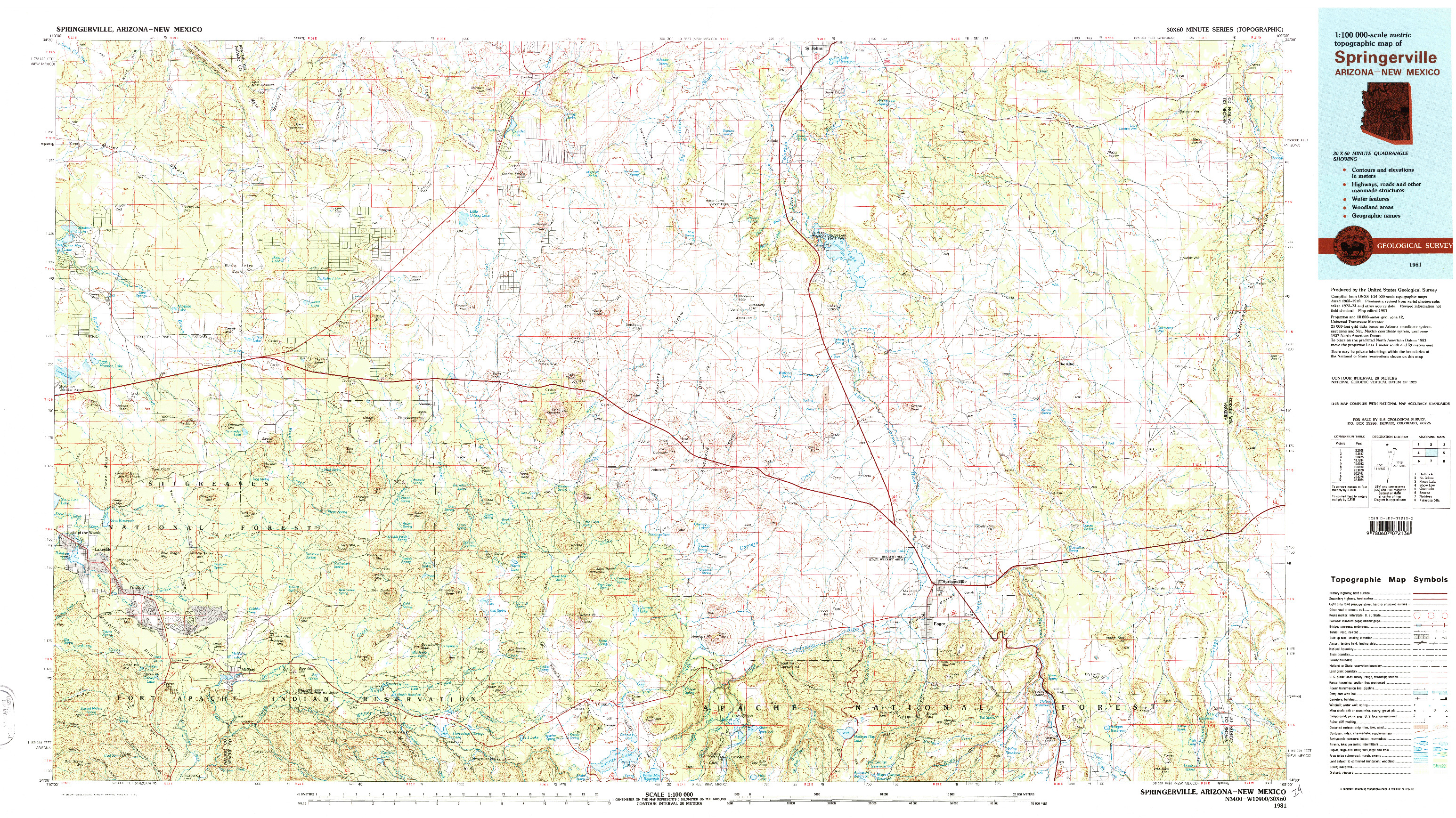 USGS 1:100000-SCALE QUADRANGLE FOR SPRINGERVILLE, AZ 1981