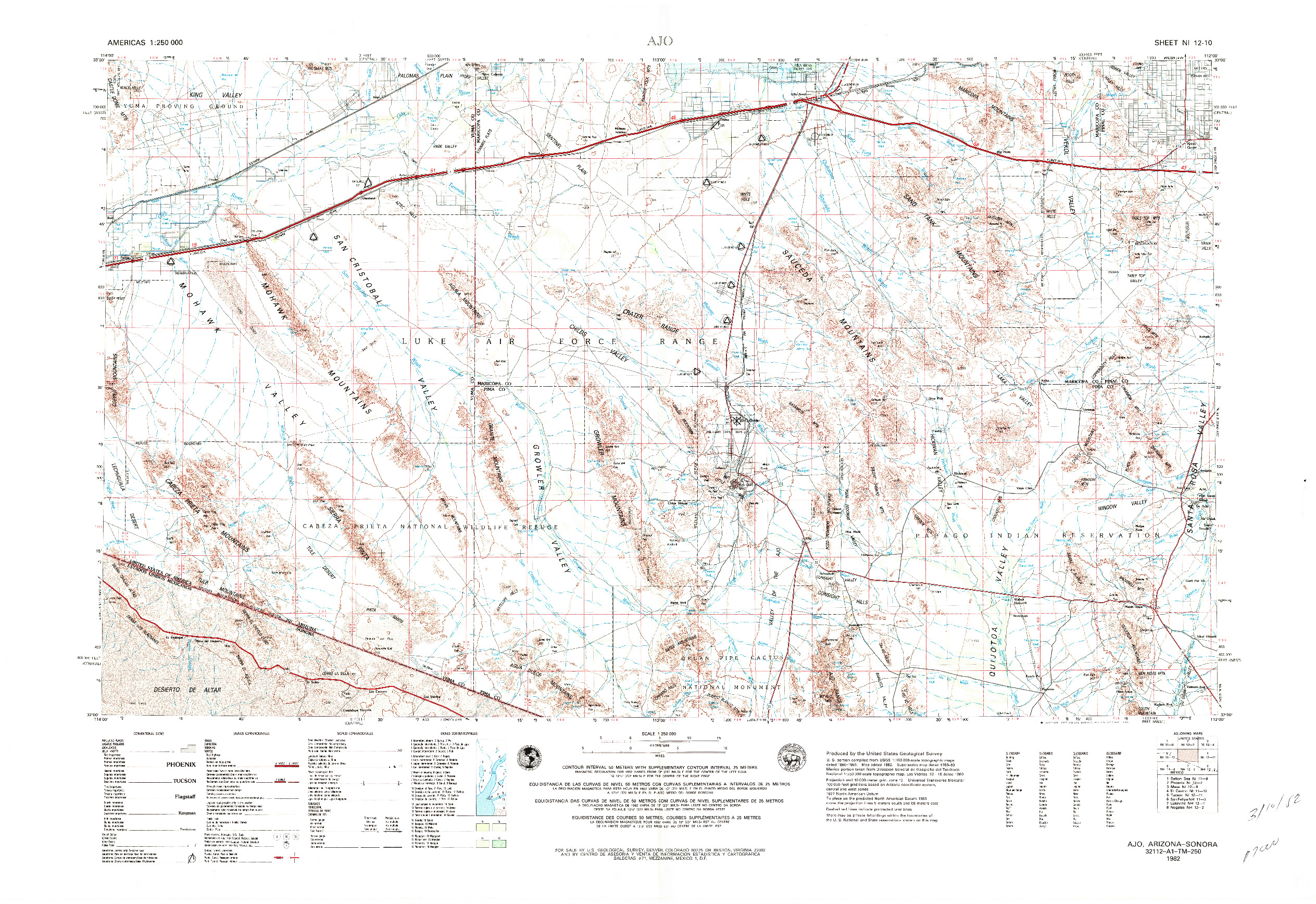 USGS 1:250000-SCALE QUADRANGLE FOR AJO, AZ 1982