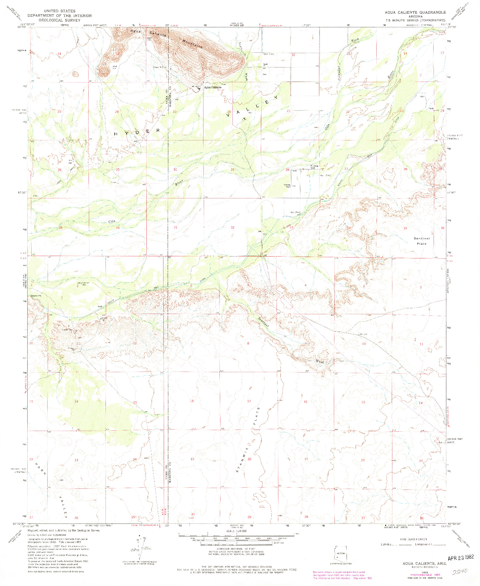 USGS 1:24000-SCALE QUADRANGLE FOR AGUA CALIENTE, AZ 1965