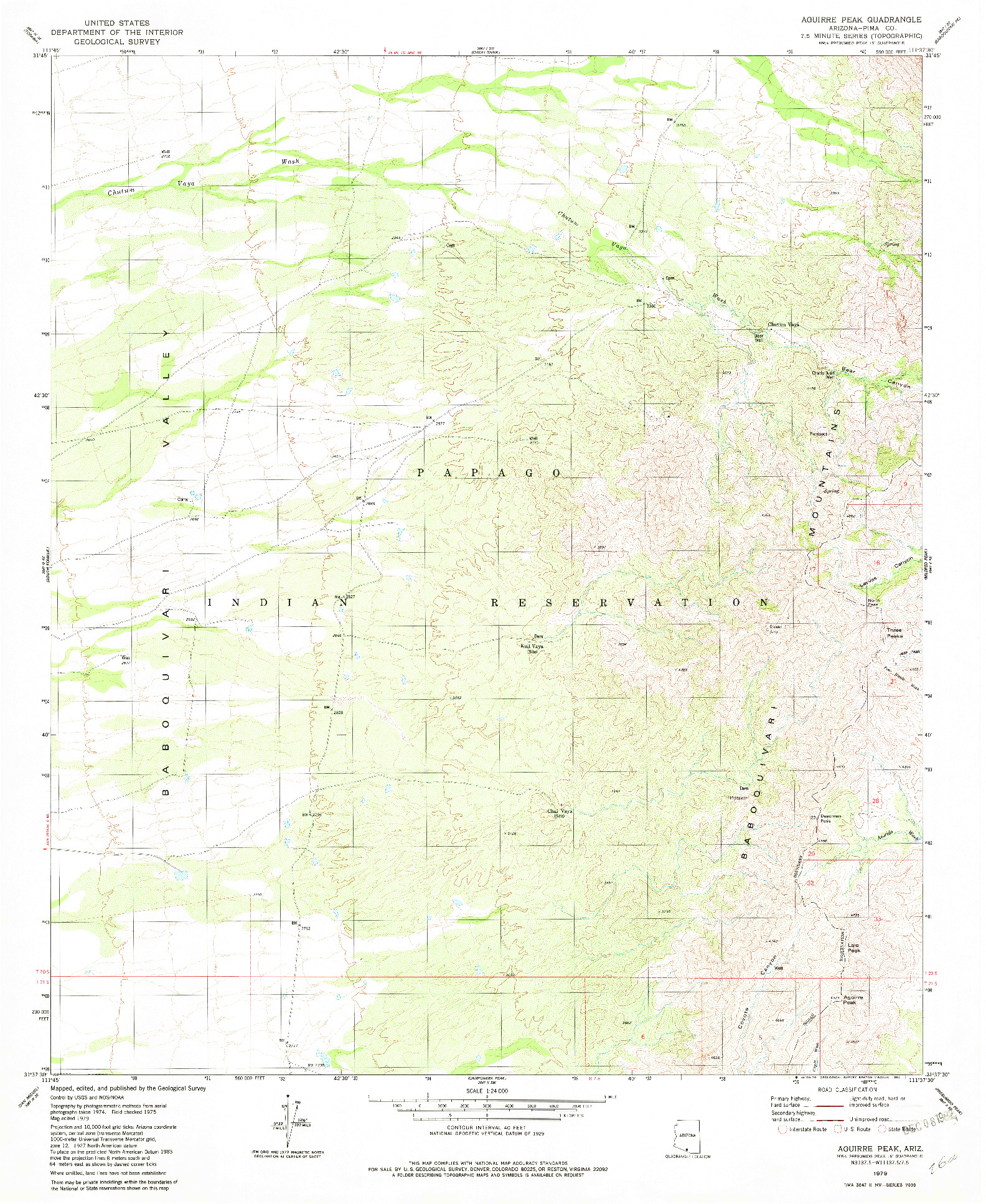 USGS 1:24000-SCALE QUADRANGLE FOR AGUIRRE PEAK, AZ 1979