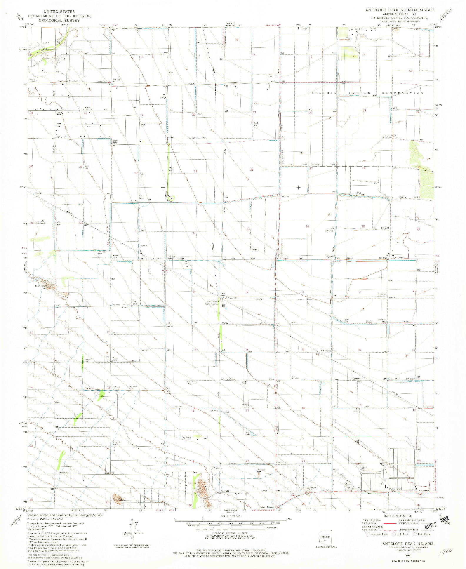 USGS 1:24000-SCALE QUADRANGLE FOR ANTELOPE PEAK NE, AZ 1981