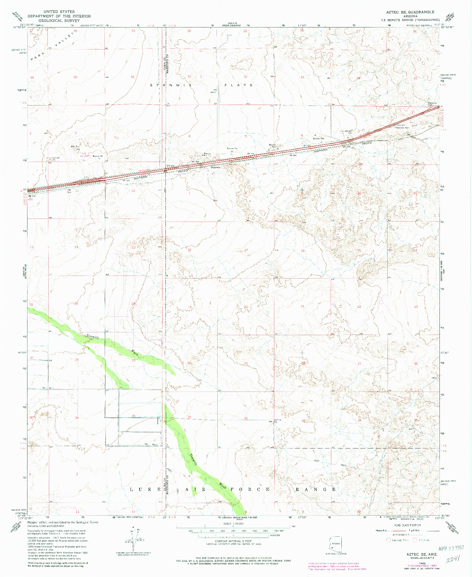 USGS 1:24000-SCALE QUADRANGLE FOR AZTEC SE, AZ 1965