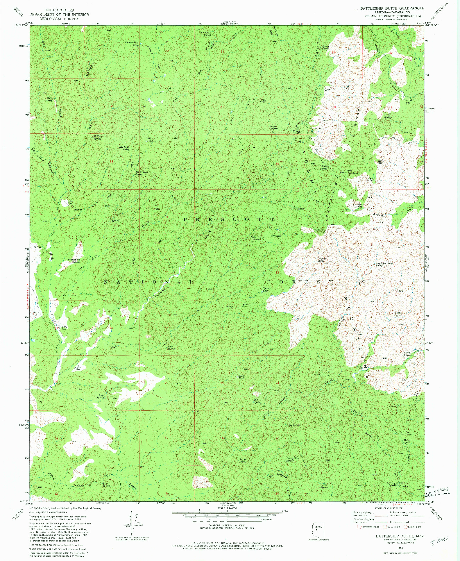 USGS 1:24000-SCALE QUADRANGLE FOR BATTLESHIP BUTTE, AZ 1974