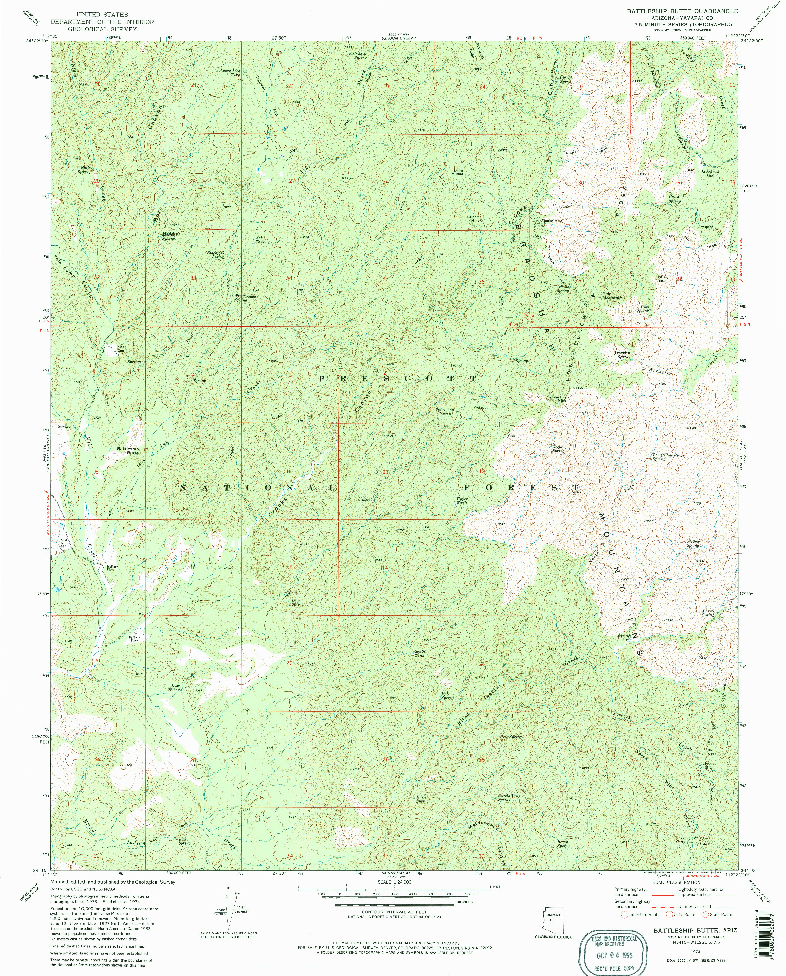 USGS 1:24000-SCALE QUADRANGLE FOR BATTLESHIP BUTTE, AZ 1974