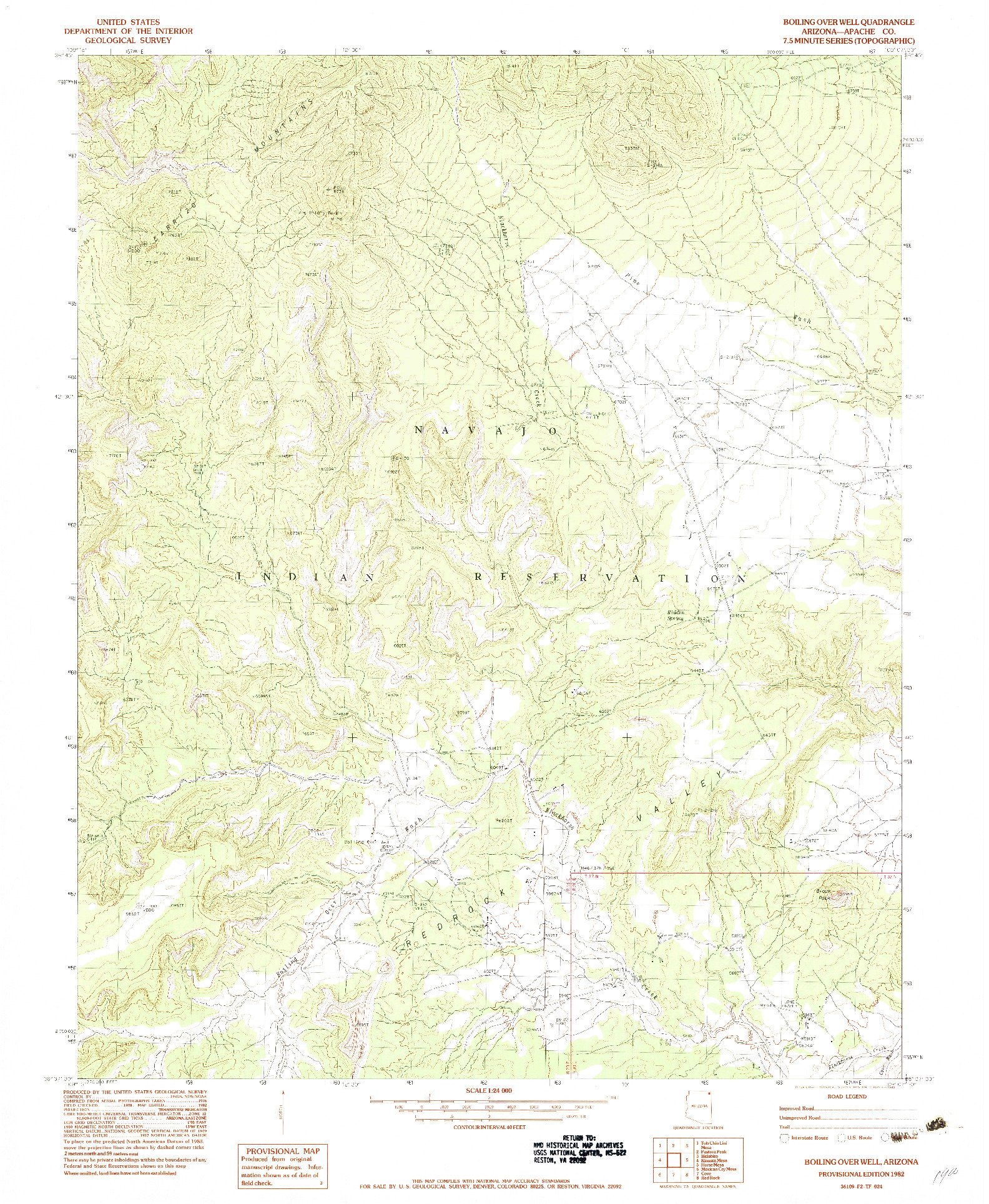 USGS 1:24000-SCALE QUADRANGLE FOR BOILING OVER WELL, AZ 1982