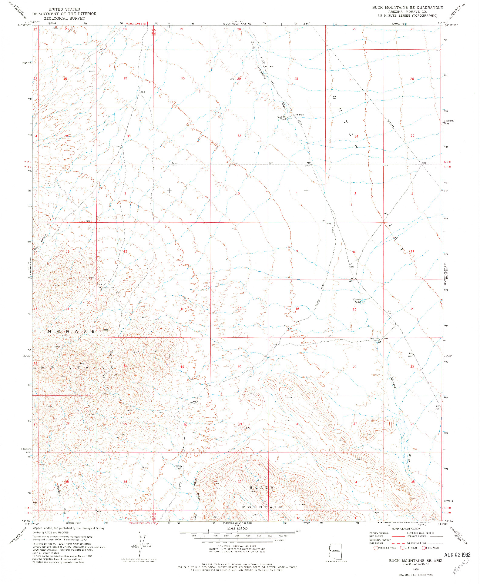 USGS 1:24000-SCALE QUADRANGLE FOR BUCK MOUNTAINS SE, AZ 1970