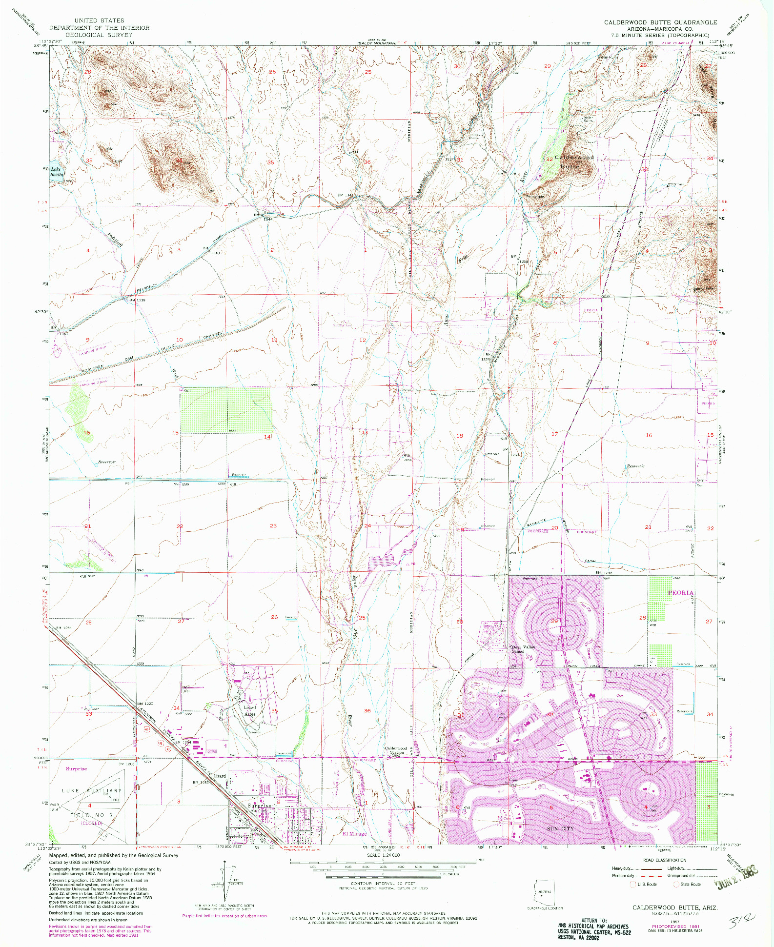 USGS 1:24000-SCALE QUADRANGLE FOR CALDERWOOD BUTTE, AZ 1957