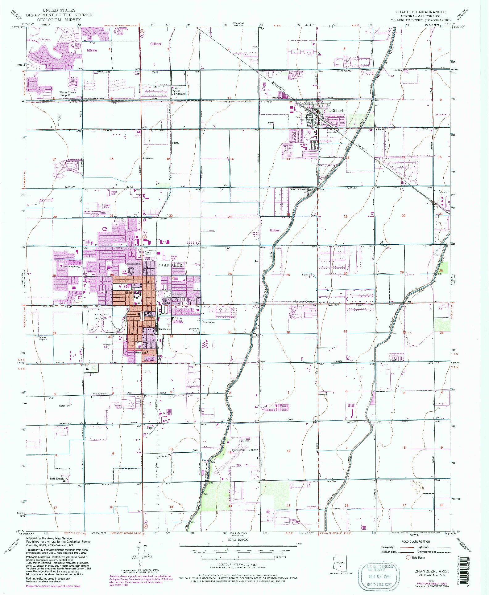 USGS 1:24000-SCALE QUADRANGLE FOR CHANDLER, AZ 1952