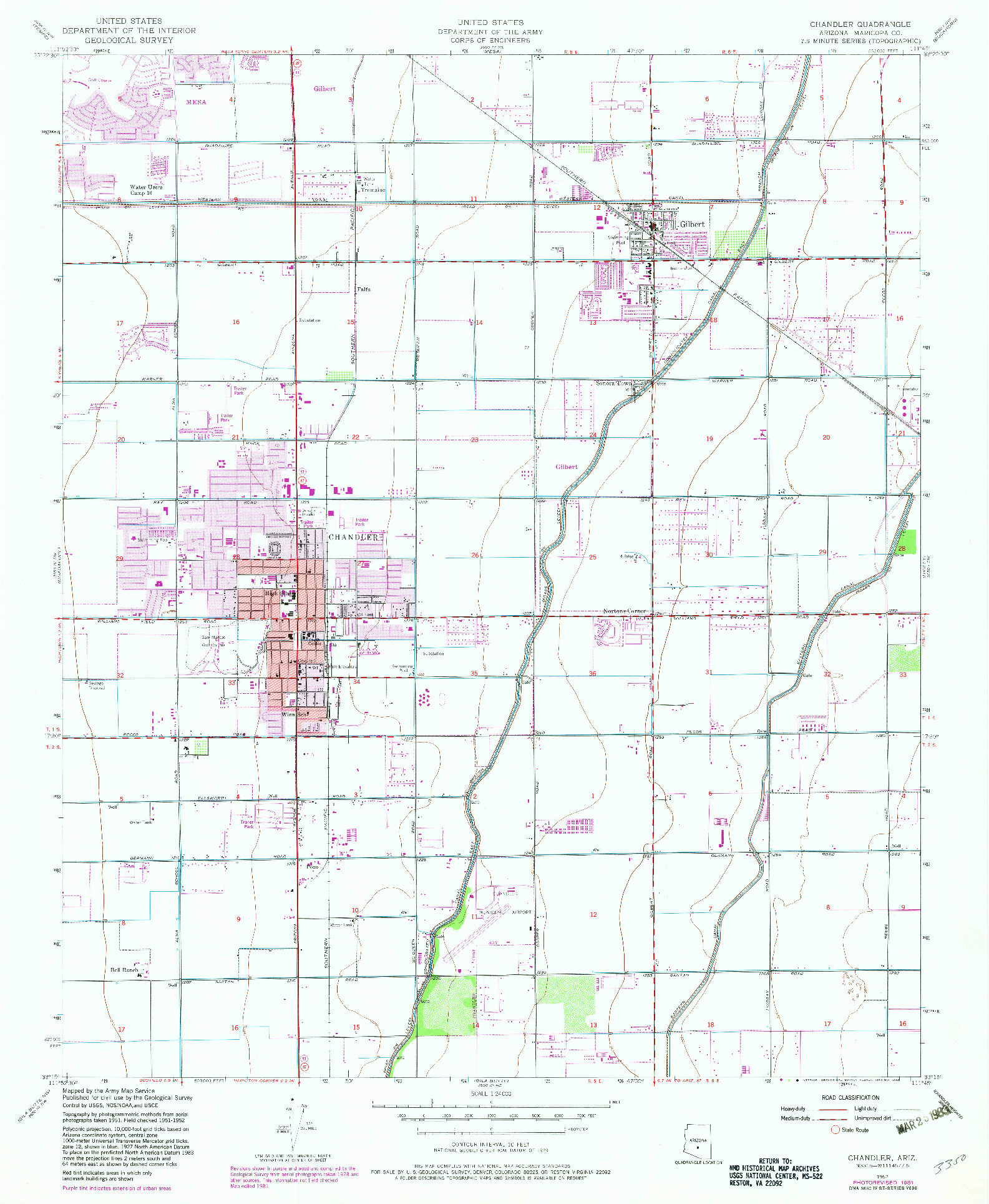 USGS 1:24000-SCALE QUADRANGLE FOR CHANDLER, AZ 1952