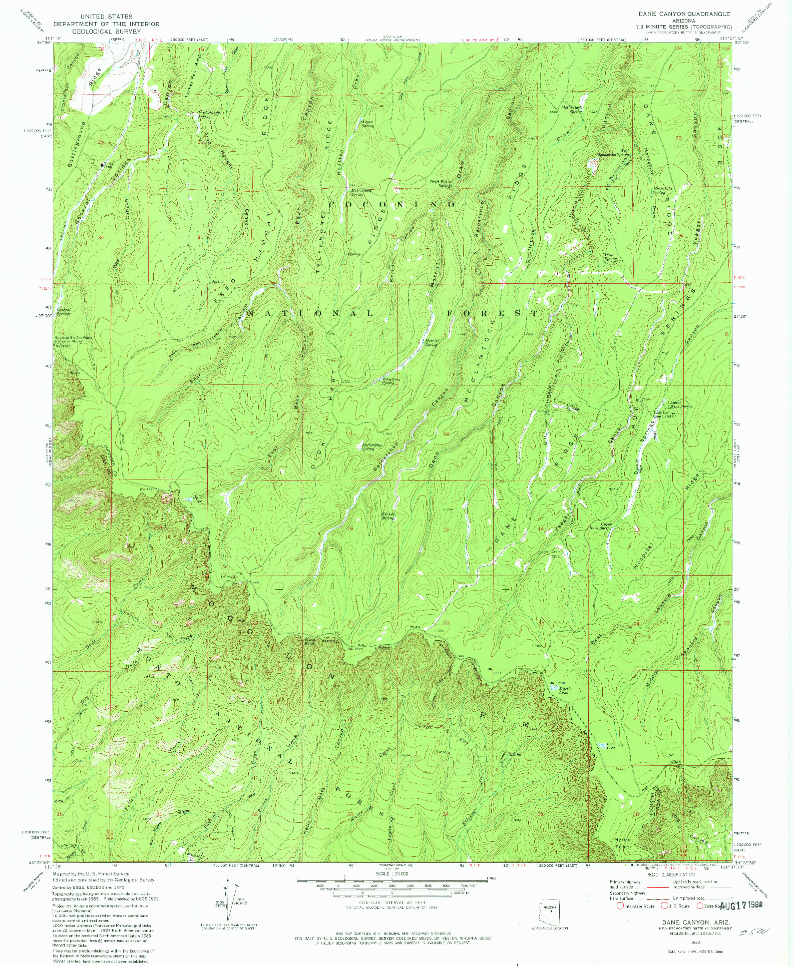 USGS 1:24000-SCALE QUADRANGLE FOR DANE CANYON, AZ 1972