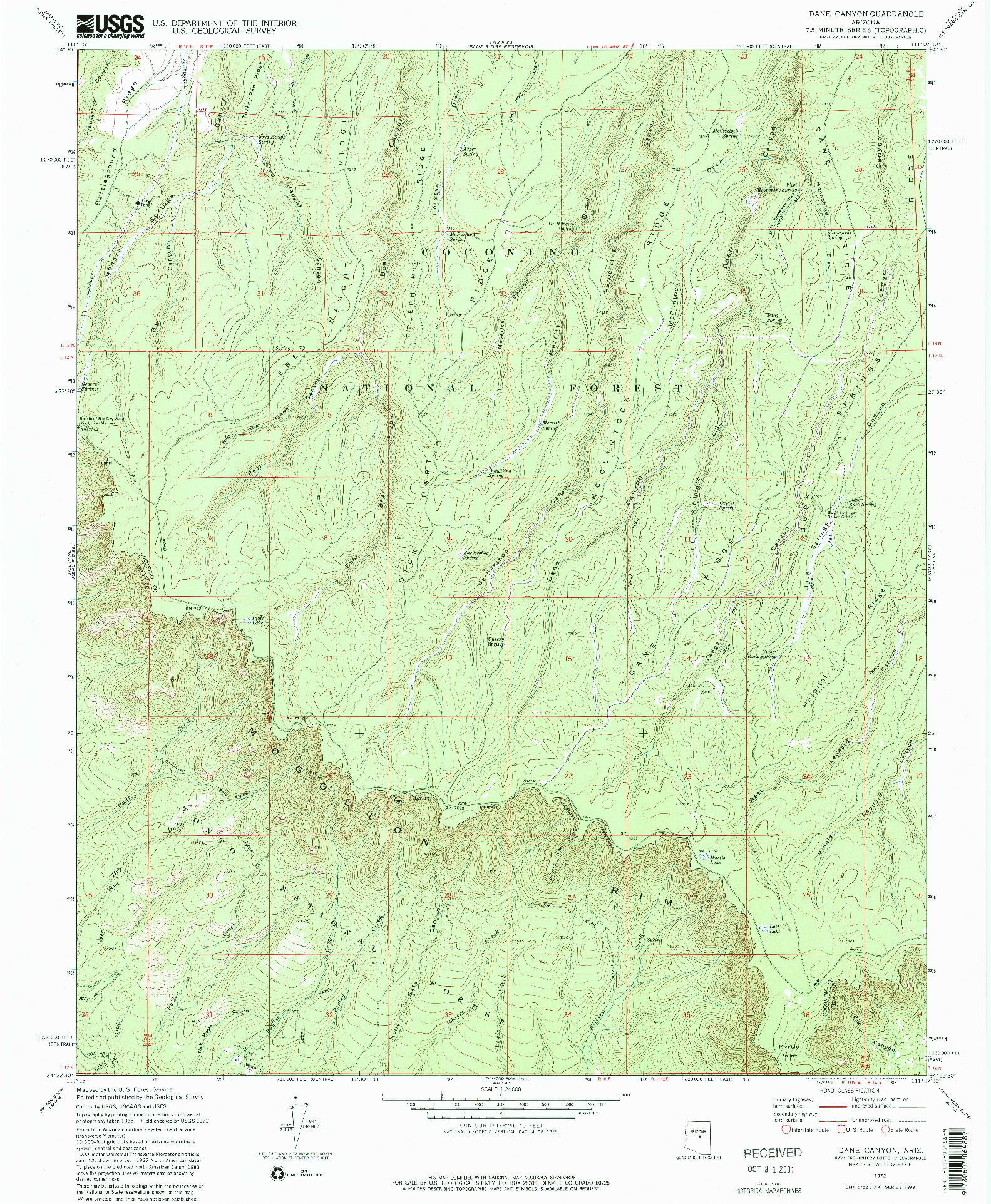 USGS 1:24000-SCALE QUADRANGLE FOR DANE CANYON, AZ 1972