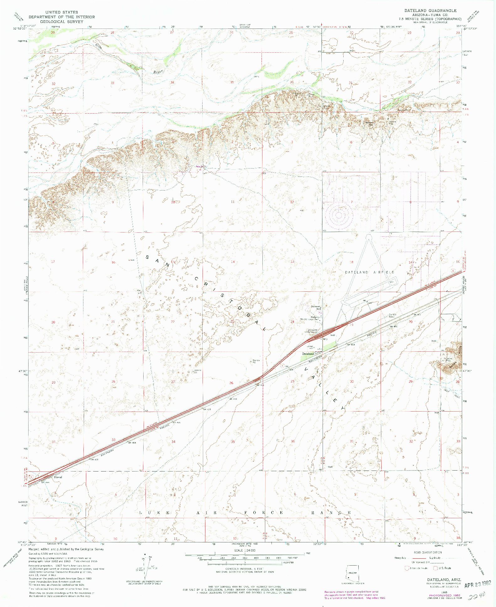 USGS 1:24000-SCALE QUADRANGLE FOR DATELAND, AZ 1965