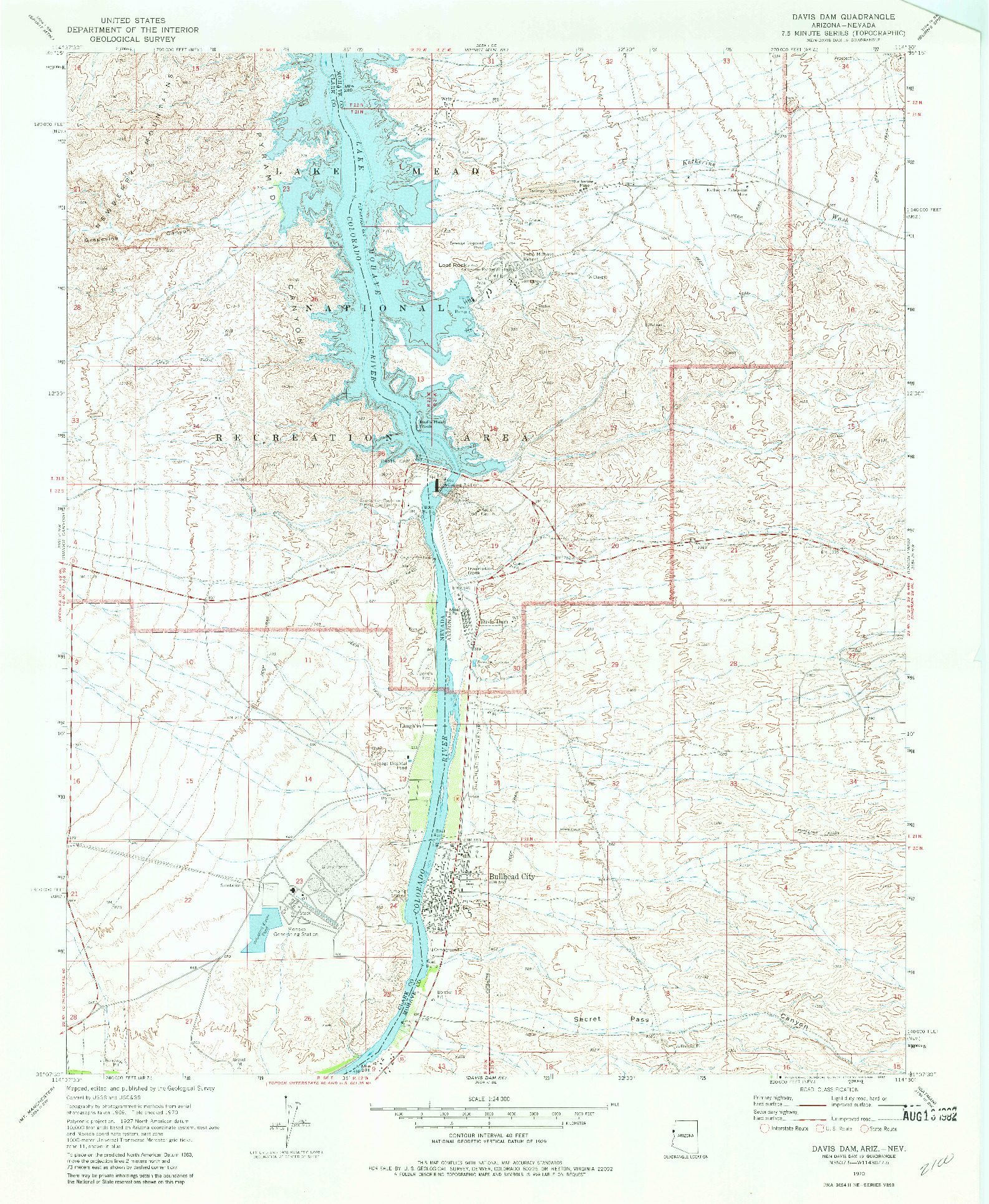 USGS 1:24000-SCALE QUADRANGLE FOR DAVIS DAM, AZ 1970