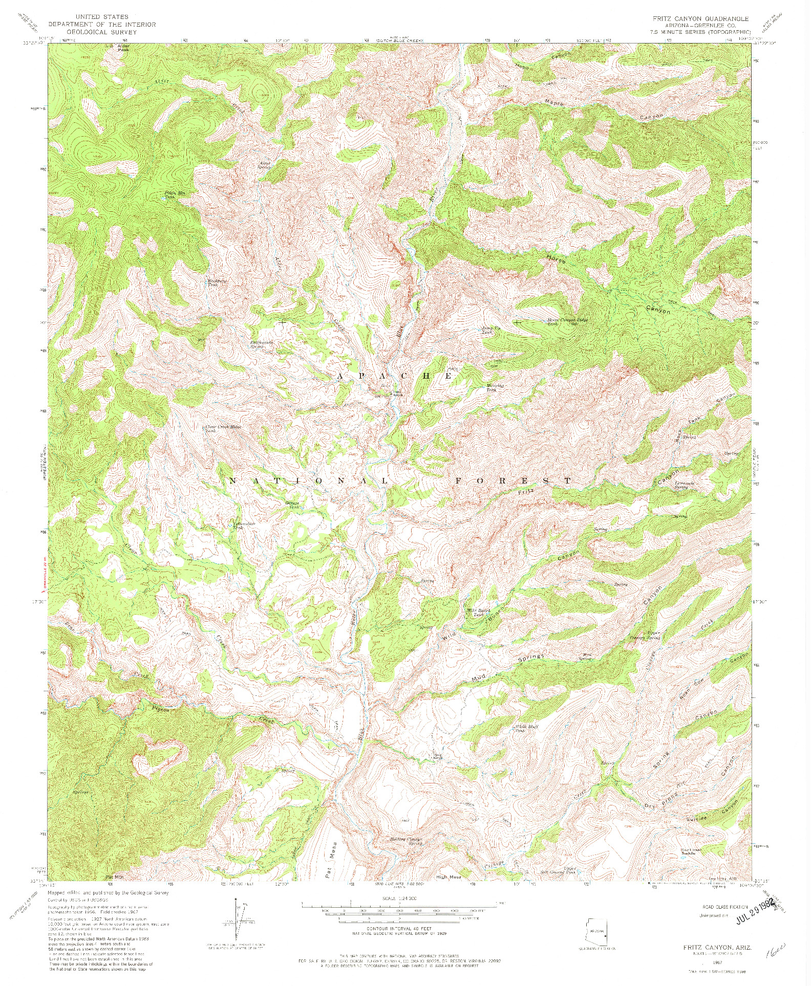 USGS 1:24000-SCALE QUADRANGLE FOR FRITZ CANYON, AZ 1967