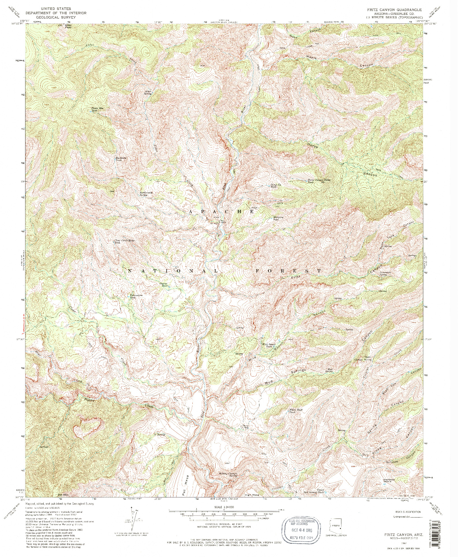 USGS 1:24000-SCALE QUADRANGLE FOR FRITZ CANYON, AZ 1967
