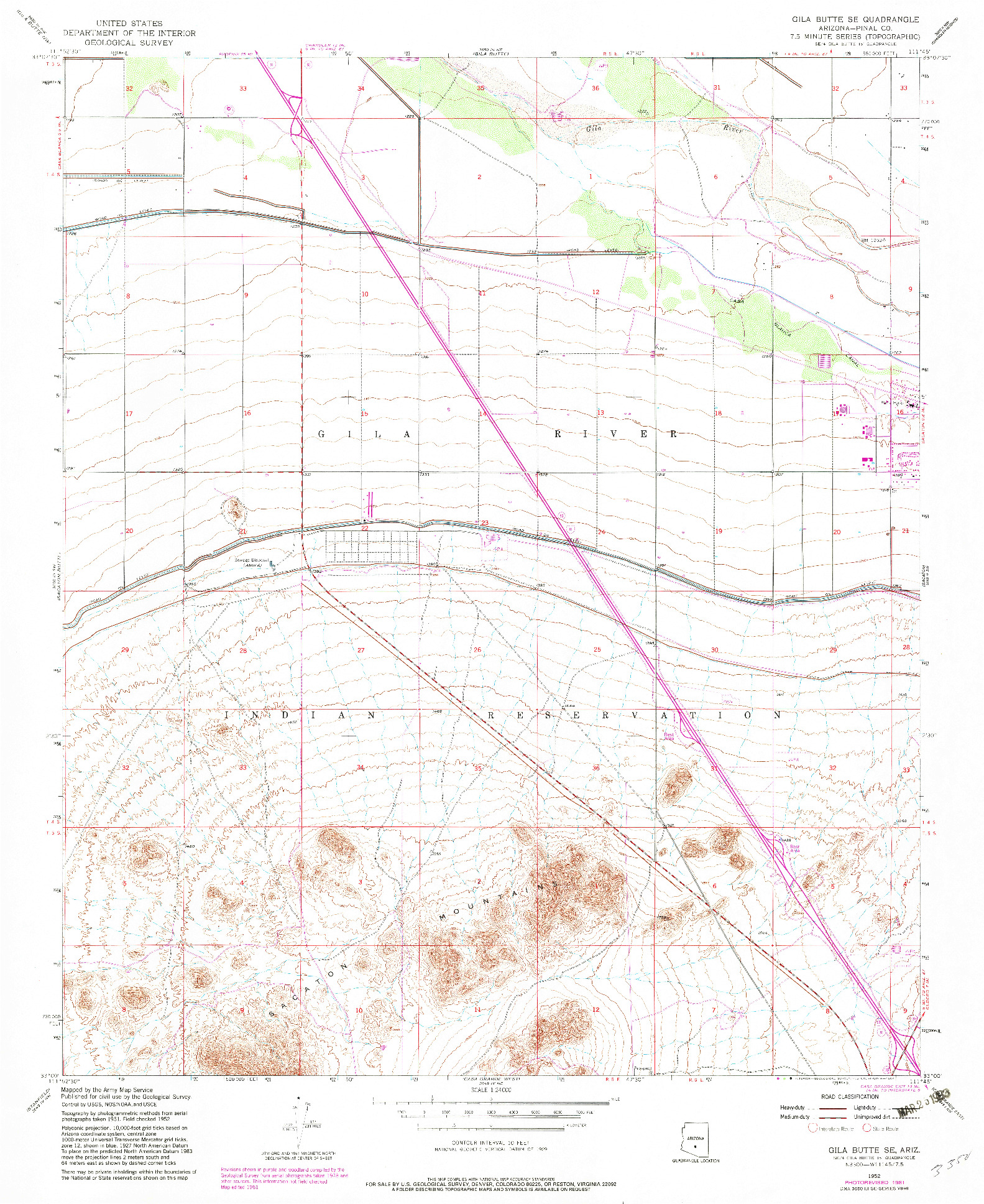 USGS 1:24000-SCALE QUADRANGLE FOR GILA BUTTE SE, AZ 1952