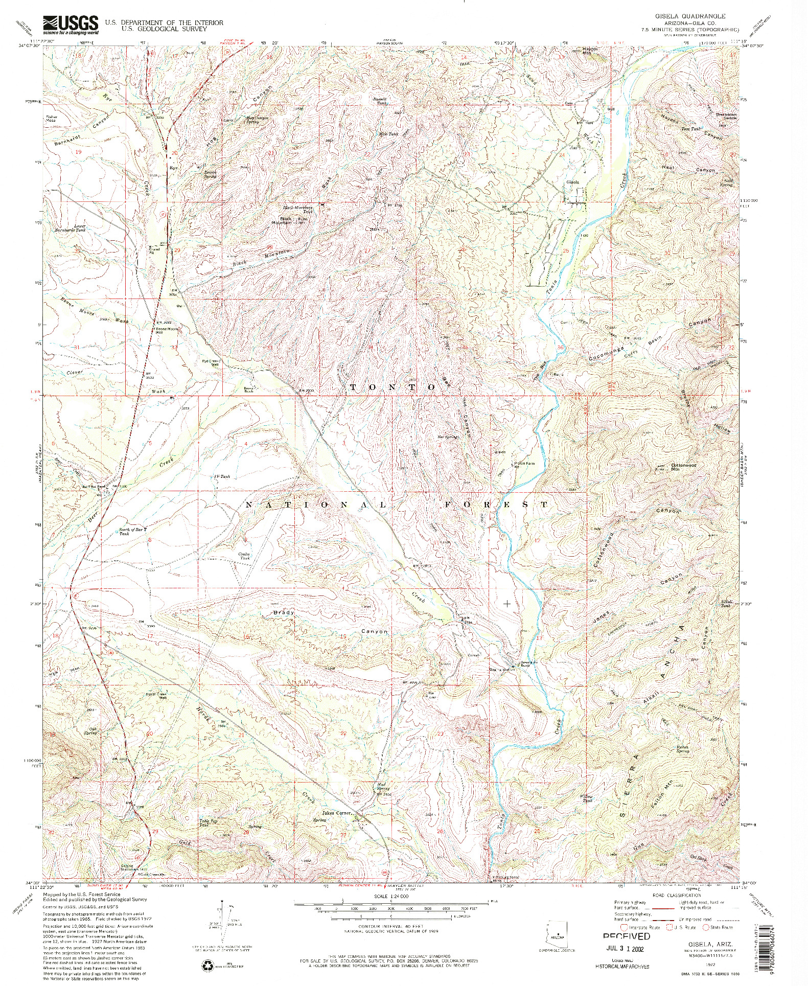 USGS 1:24000-SCALE QUADRANGLE FOR GISELA, AZ 1972