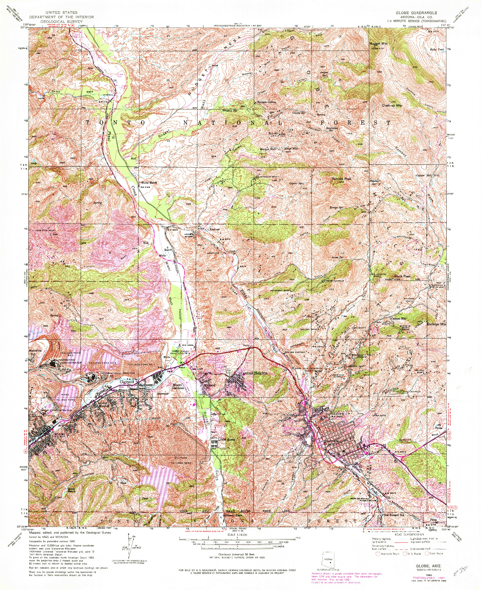 USGS 1:24000-SCALE QUADRANGLE FOR GLOBE, AZ 1945