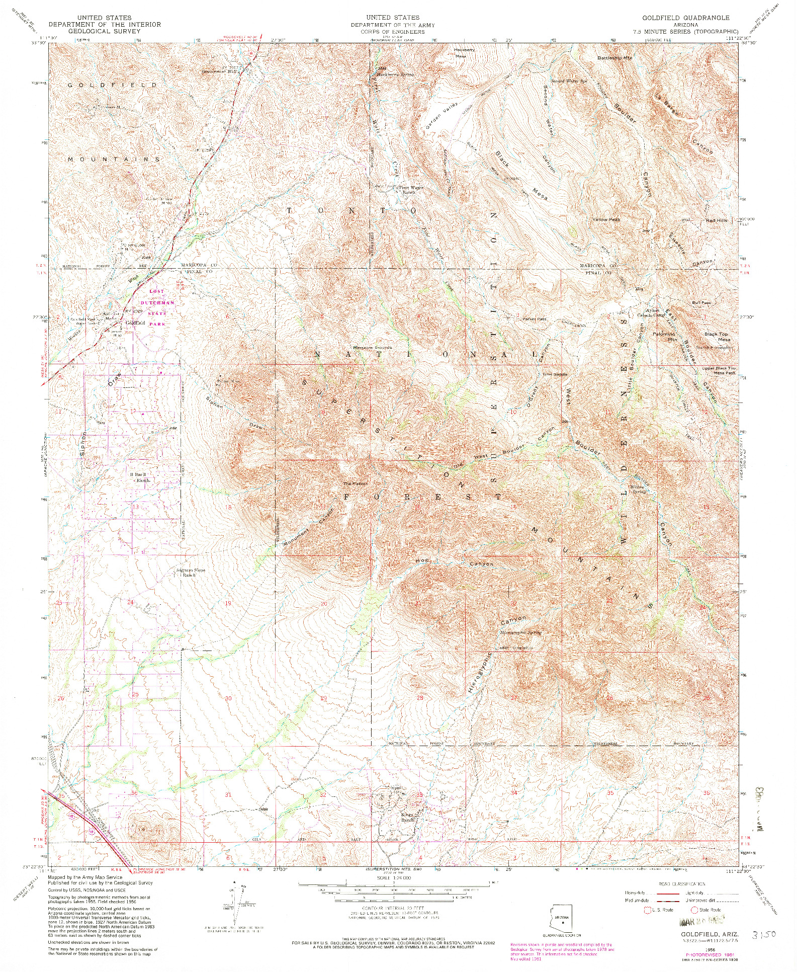 USGS 1:24000-SCALE QUADRANGLE FOR GOLDFIELD, AZ 1956