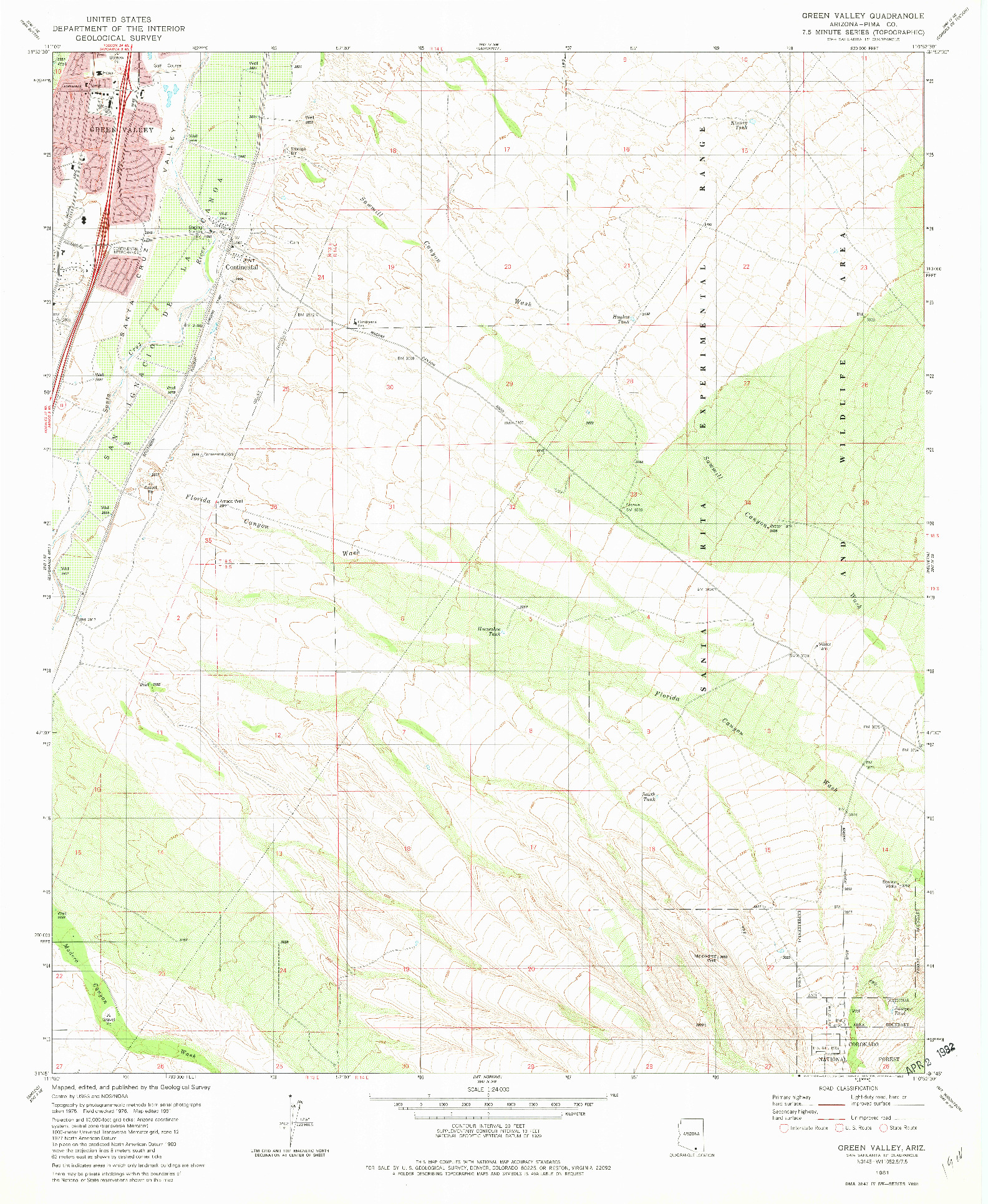 USGS 1:24000-SCALE QUADRANGLE FOR GREEN VALLEY, AZ 1981