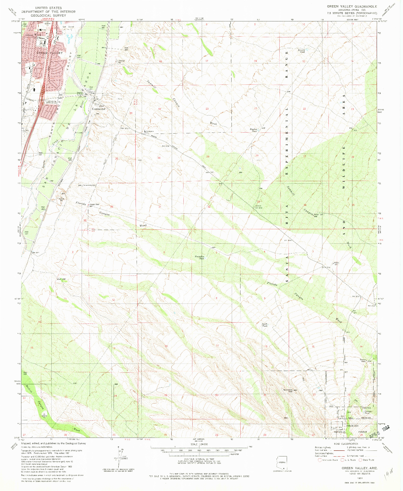 USGS 1:24000-SCALE QUADRANGLE FOR GREEN VALLEY, AZ 1981