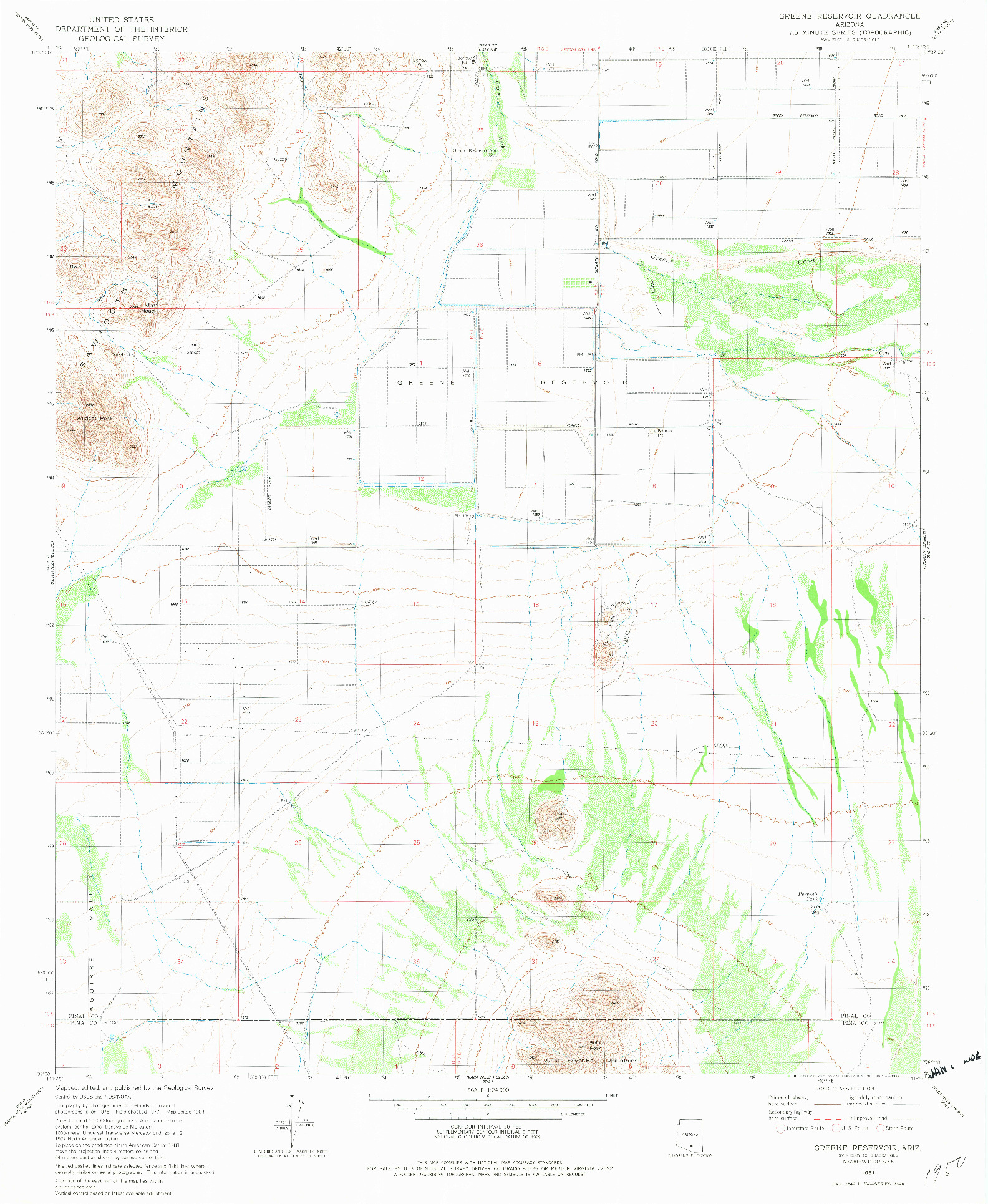 USGS 1:24000-SCALE QUADRANGLE FOR GREENE RESERVOIR, AZ 1981