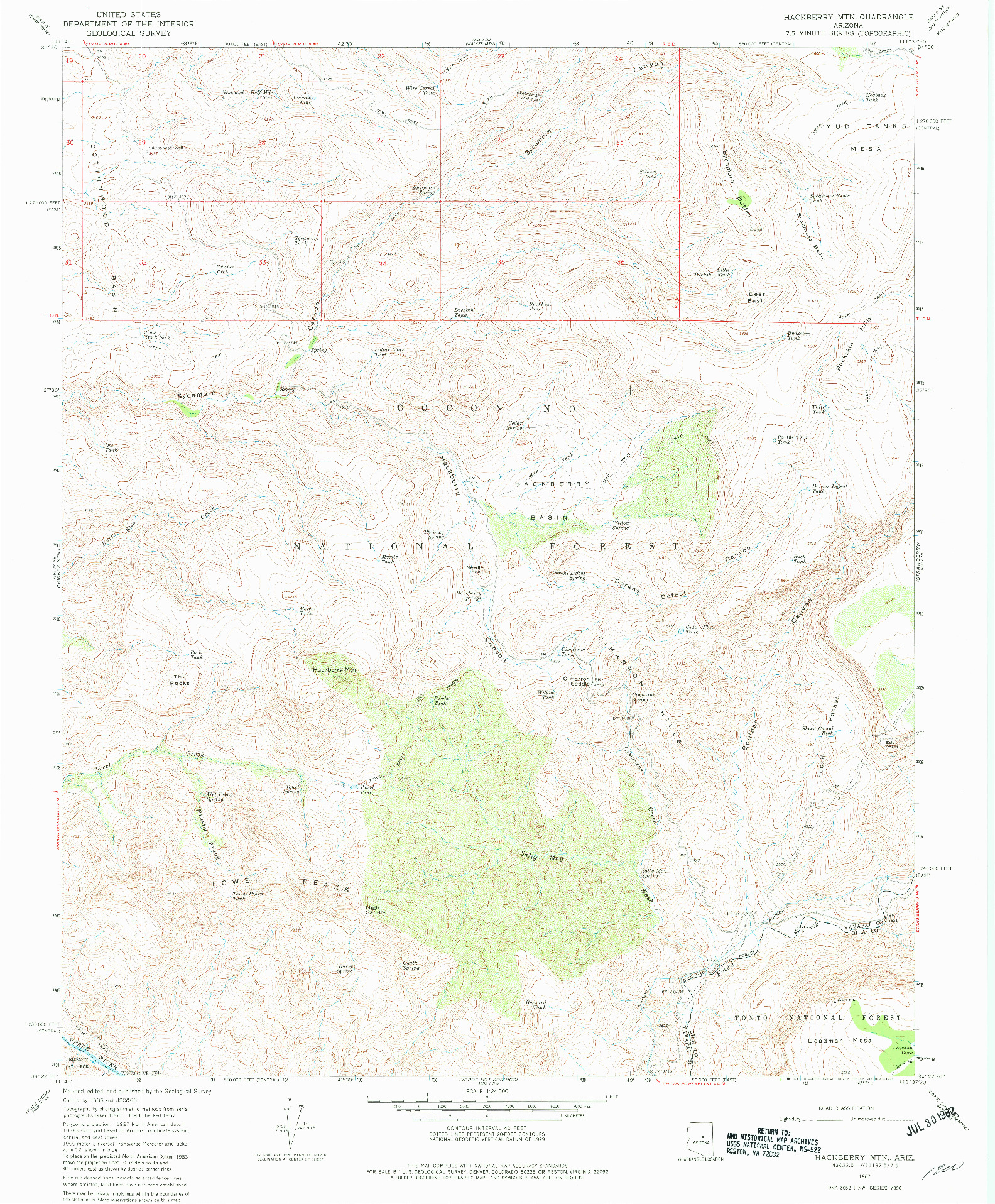 USGS 1:24000-SCALE QUADRANGLE FOR HACKBERRY MTN., AZ 1967
