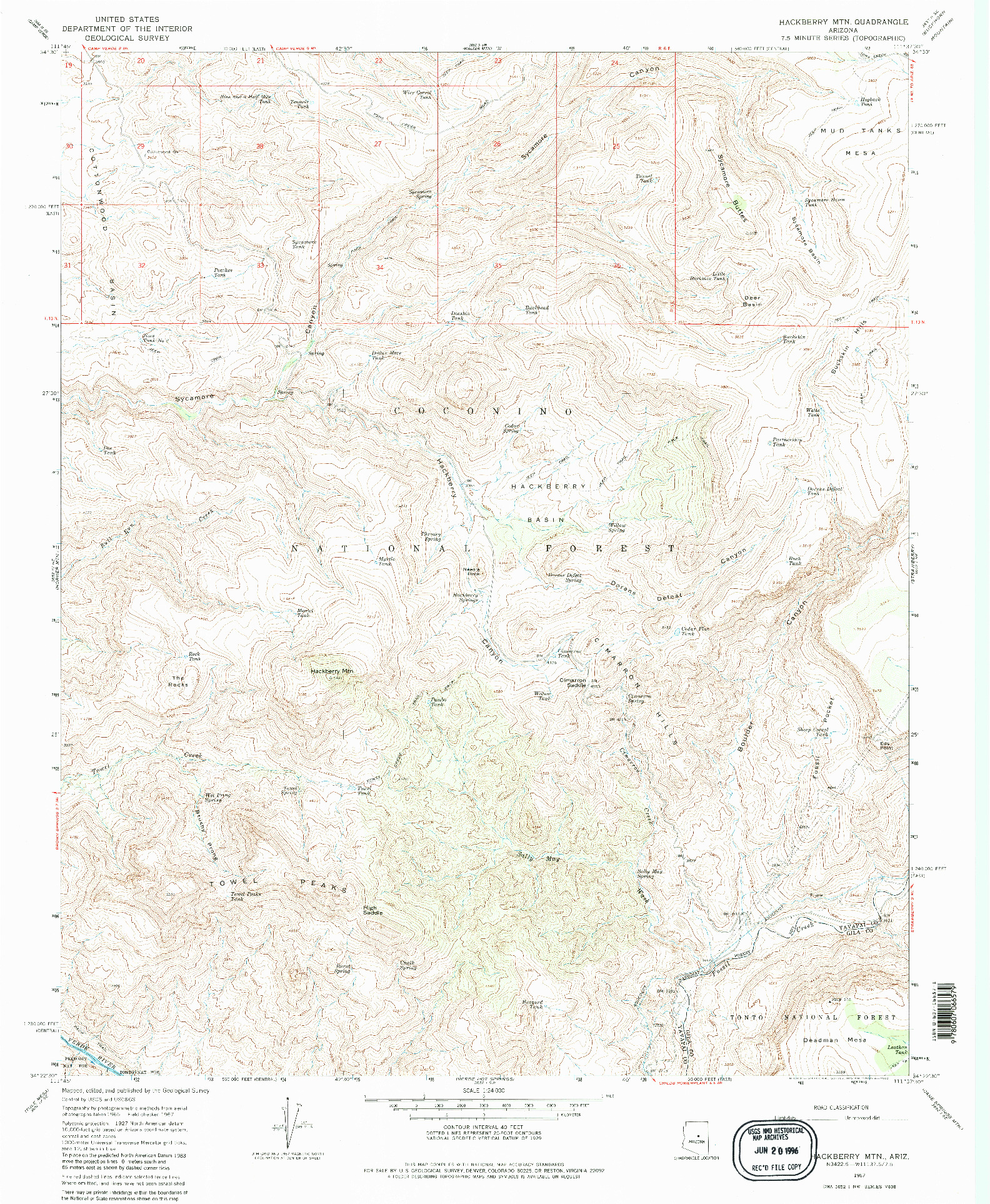 USGS 1:24000-SCALE QUADRANGLE FOR HACKBERRY MTN., AZ 1967